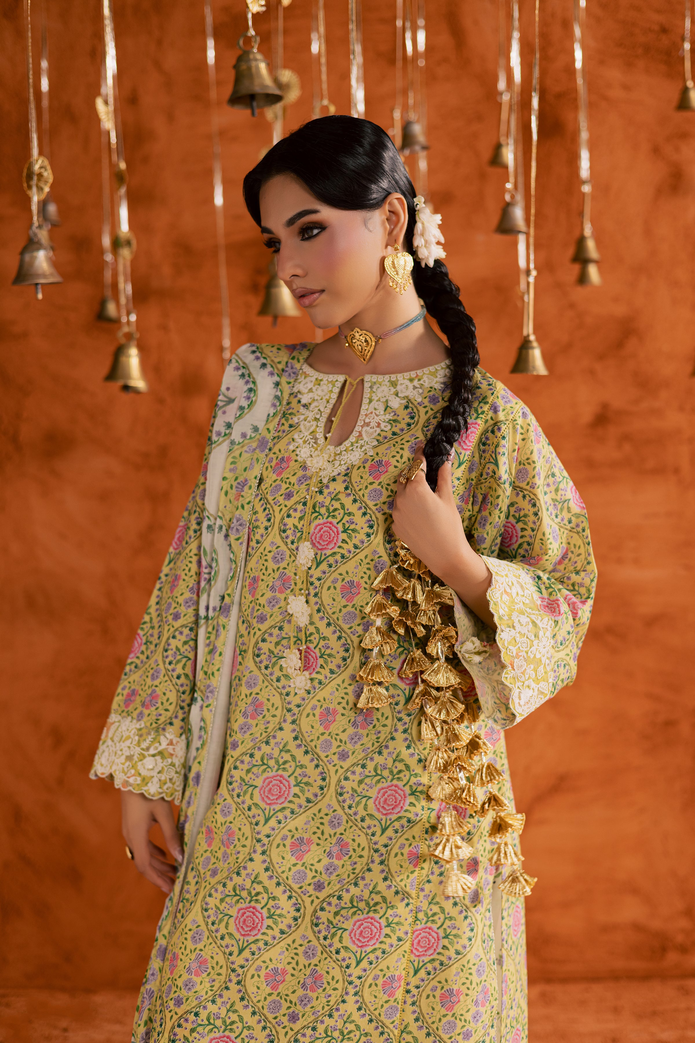Yellow Minsa 3pc - Printed Lawn Dress BATIKEID2026 BATIK XS / Yellow / Lawn-S / Yellow / Lawn-M / Yellow / Lawn-L / Yellow / Lawn-XL / Yellow / Lawn