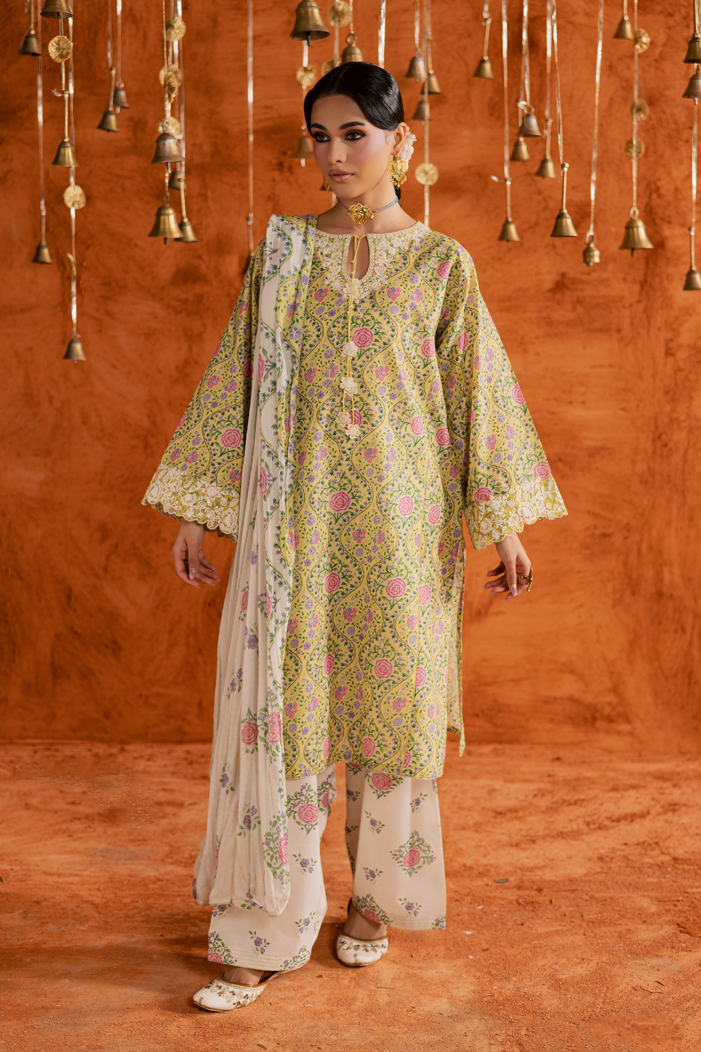 Yellow Minsa 3pc - Printed Lawn Dress BATIKEID2026 BATIK XS / Yellow / Lawn-S / Yellow / Lawn-M / Yellow / Lawn-L / Yellow / Lawn-XL / Yellow / Lawn