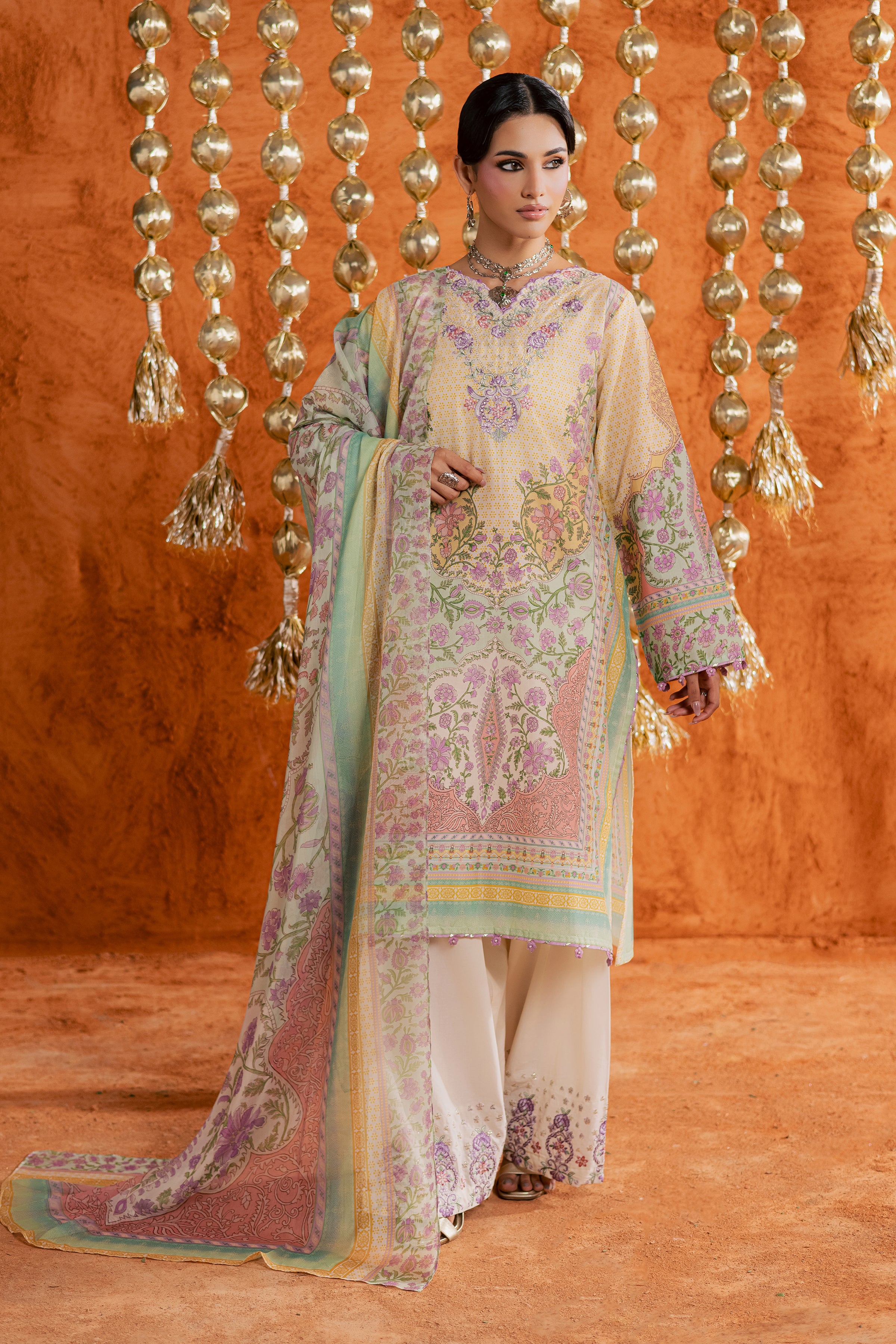 Yellow Tofu 3Pc - Printed Lawn Dress BATIKEID2026 BATIK XS / Pastel Yellow / Lawn-S / Pastel Yellow / Lawn-M / Pastel Yellow / Lawn-L / Pastel Yellow / Lawn-XL / Pastel Yellow / Lawn