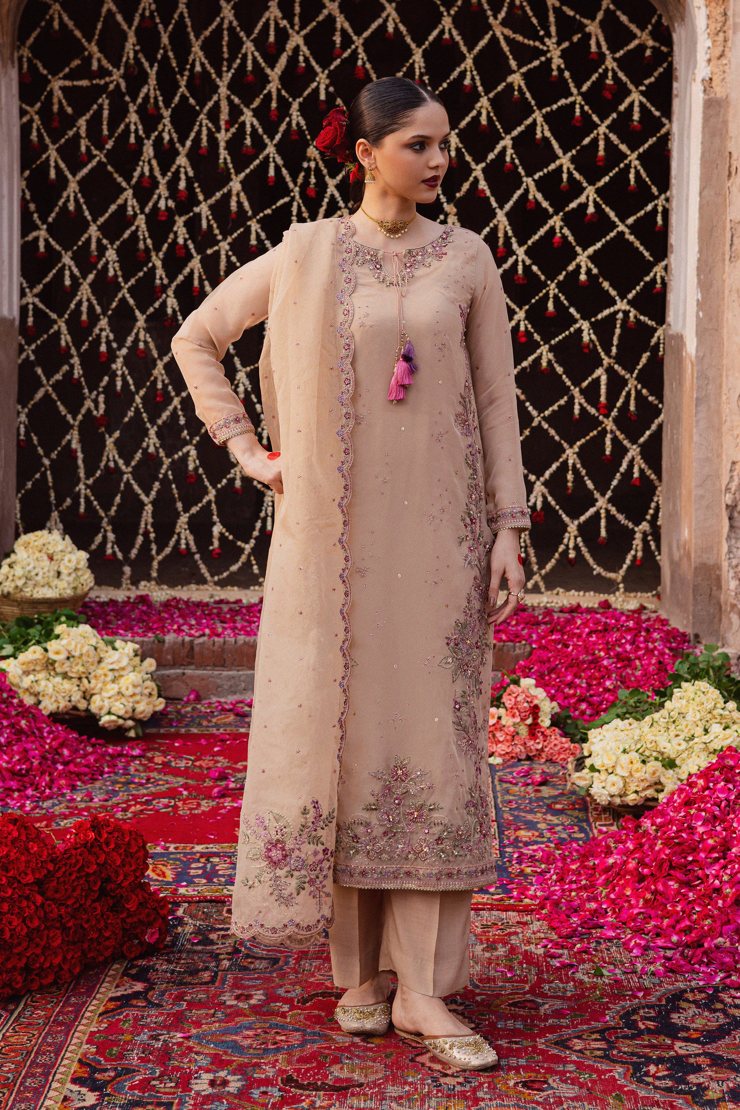 Zahrah 3Pc - Festive Luxe Pret BATIKSTUDIO2025 BATIK S / Beige / Organza & Raw Silk-M / Beige / Organza & Raw Silk-L / Beige / Organza & Raw Silk