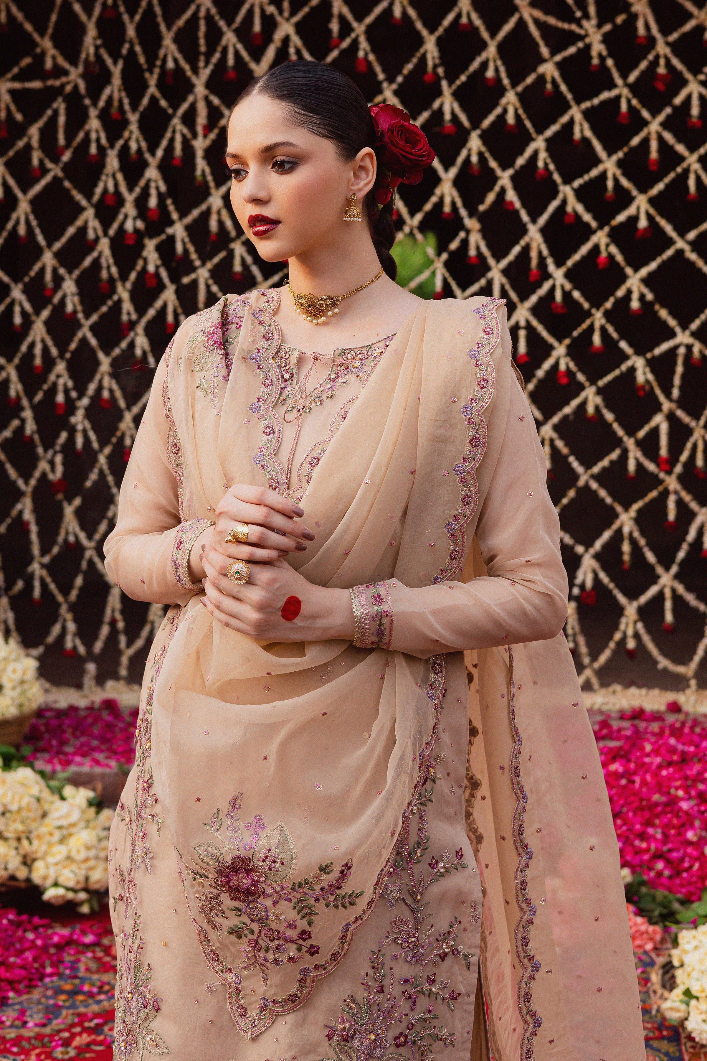 Zahrah 3Pc - Festive Luxe Pret BATIKSTUDIO2025 BATIK S / Beige / Organza & Raw Silk-M / Beige / Organza & Raw Silk-L / Beige / Organza & Raw Silk
