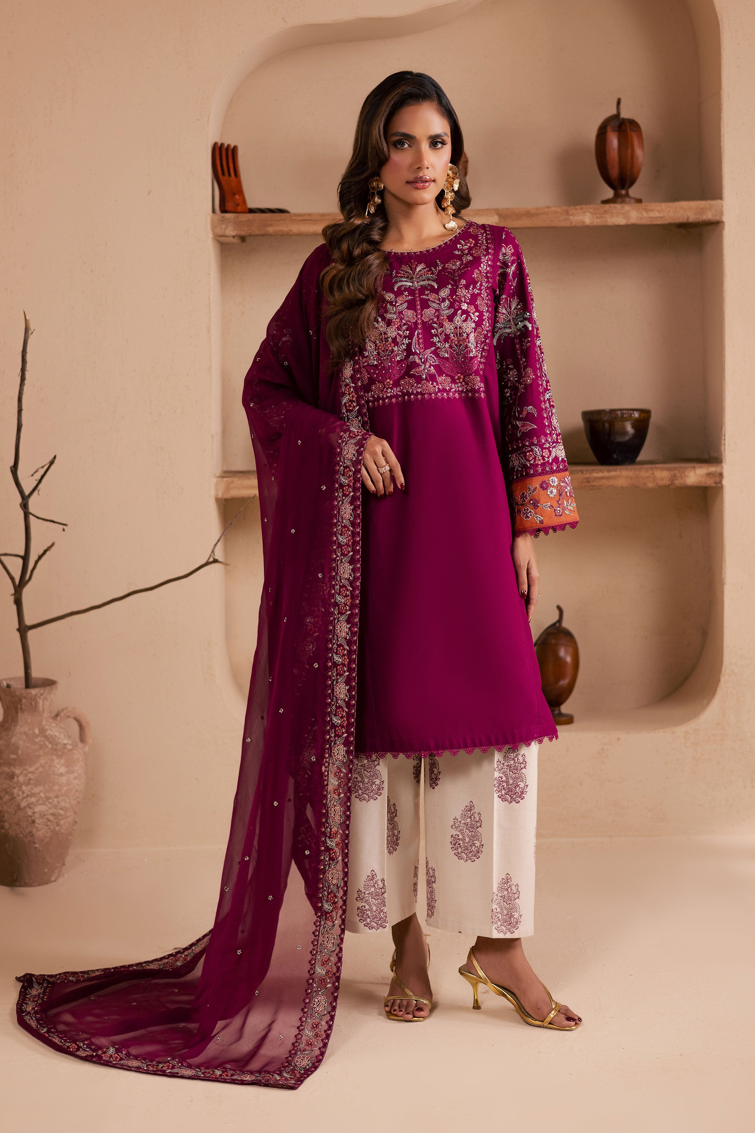 Zeva 3Pc - Embroidered Khaddar Dress BATIK WINTER PRET 2025 BATIK XS / Beet Root / Khaddar-S / Beet Root / Khaddar-M / Beet Root / Khaddar-L / Beet Root / Khaddar-XL / Beet Root / Khaddar