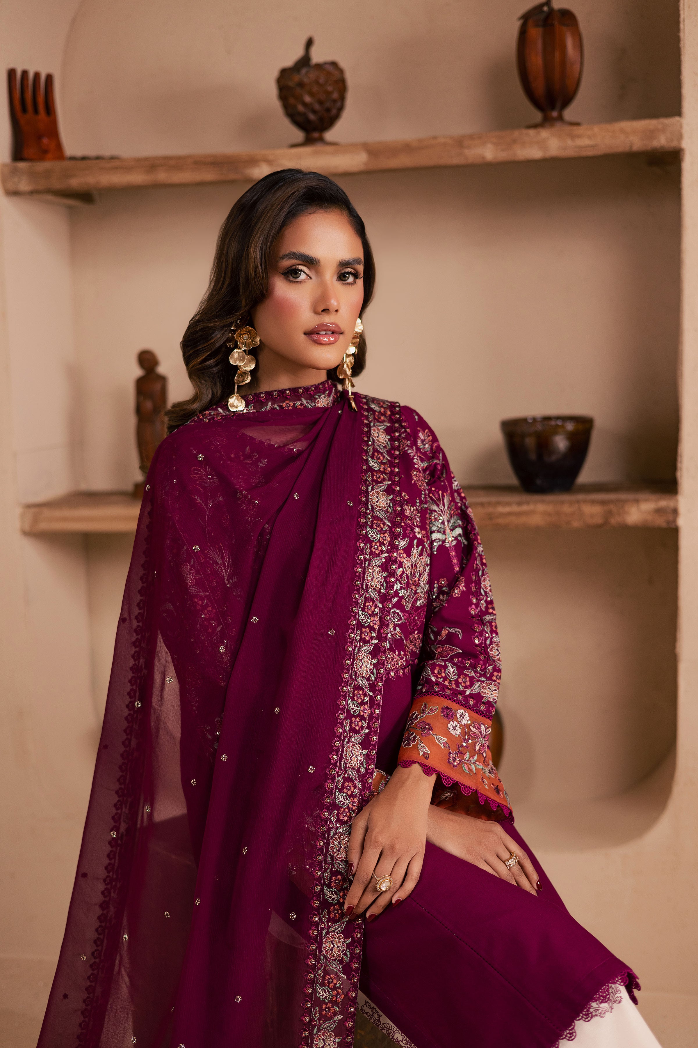 Zeva 3Pc - Embroidered Khaddar Dress BATIK WINTER PRET 2025 BATIK XS / Beet Root / Khaddar-S / Beet Root / Khaddar-M / Beet Root / Khaddar-L / Beet Root / Khaddar-XL / Beet Root / Khaddar