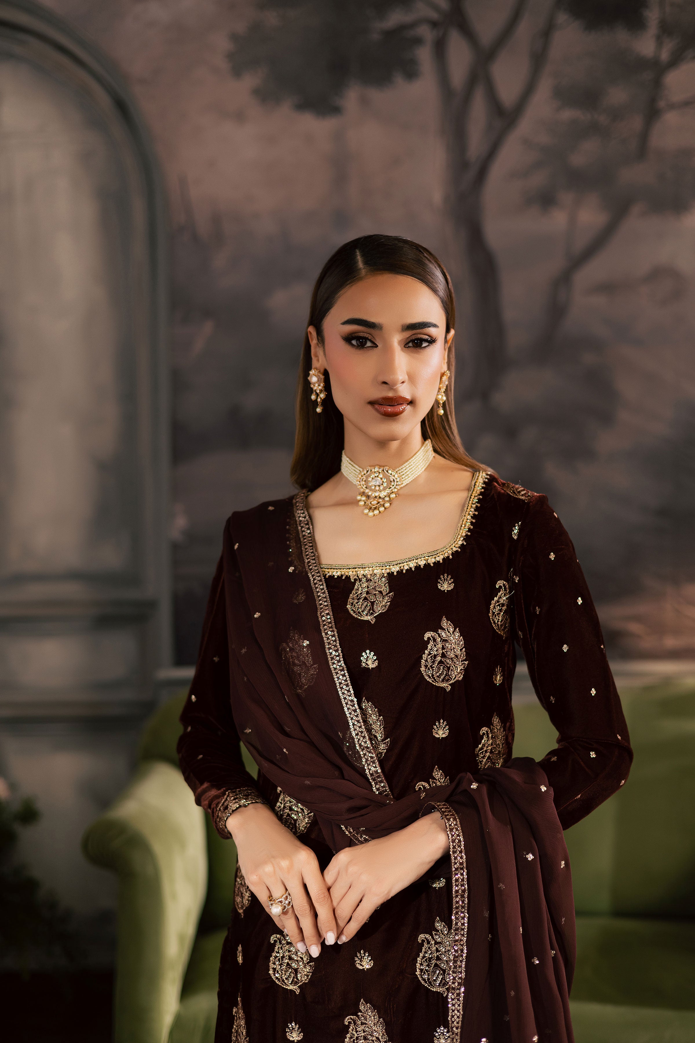 Zircon 3Pc - Velvet Luxe Pret BATIKLuxePRET2025 BATIK XS / Brown / Velvet-S / Brown / Velvet-M / Brown / Velvet-L / Brown / Velvet-XL / Brown / Velvet