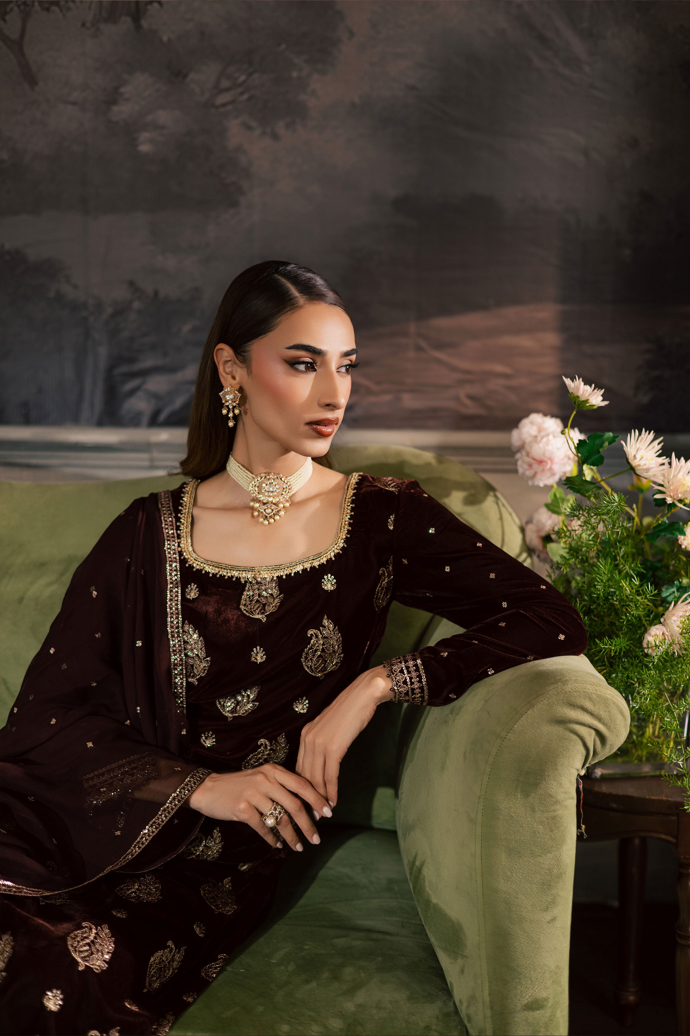 Zircon 3Pc - Velvet Luxe Pret BATIKLuxePRET2025 BATIK XS / Brown / Velvet-S / Brown / Velvet-M / Brown / Velvet-L / Brown / Velvet-XL / Brown / Velvet