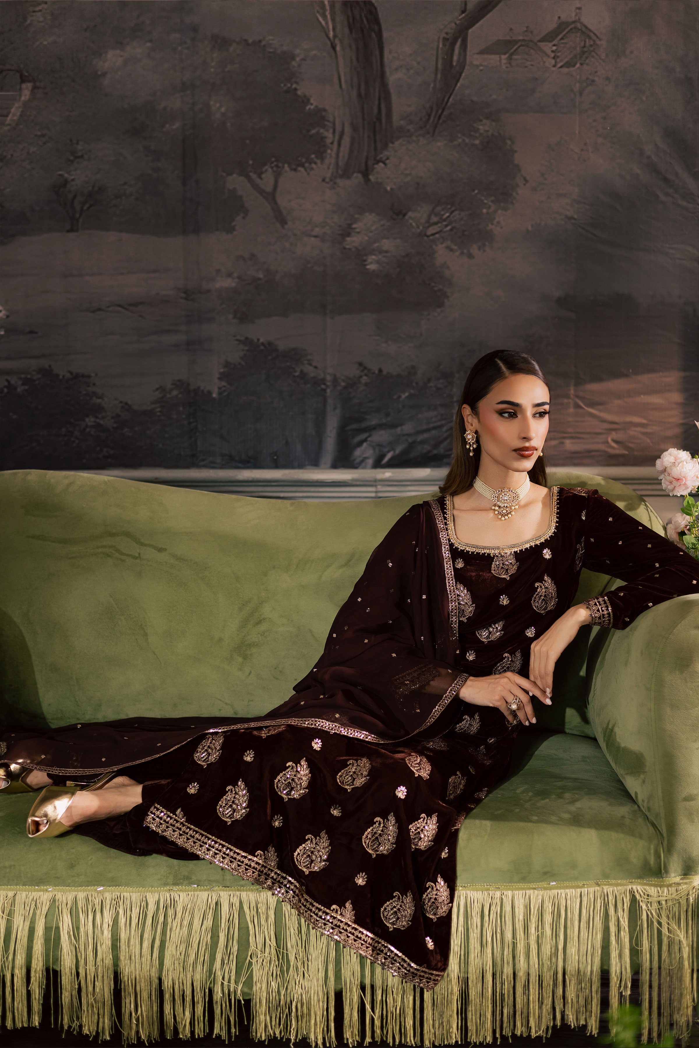 Zircon 3Pc - Velvet Luxe Pret BATIKLuxePRET2025 BATIK XS / Brown / Velvet-S / Brown / Velvet-M / Brown / Velvet-L / Brown / Velvet-XL / Brown / Velvet