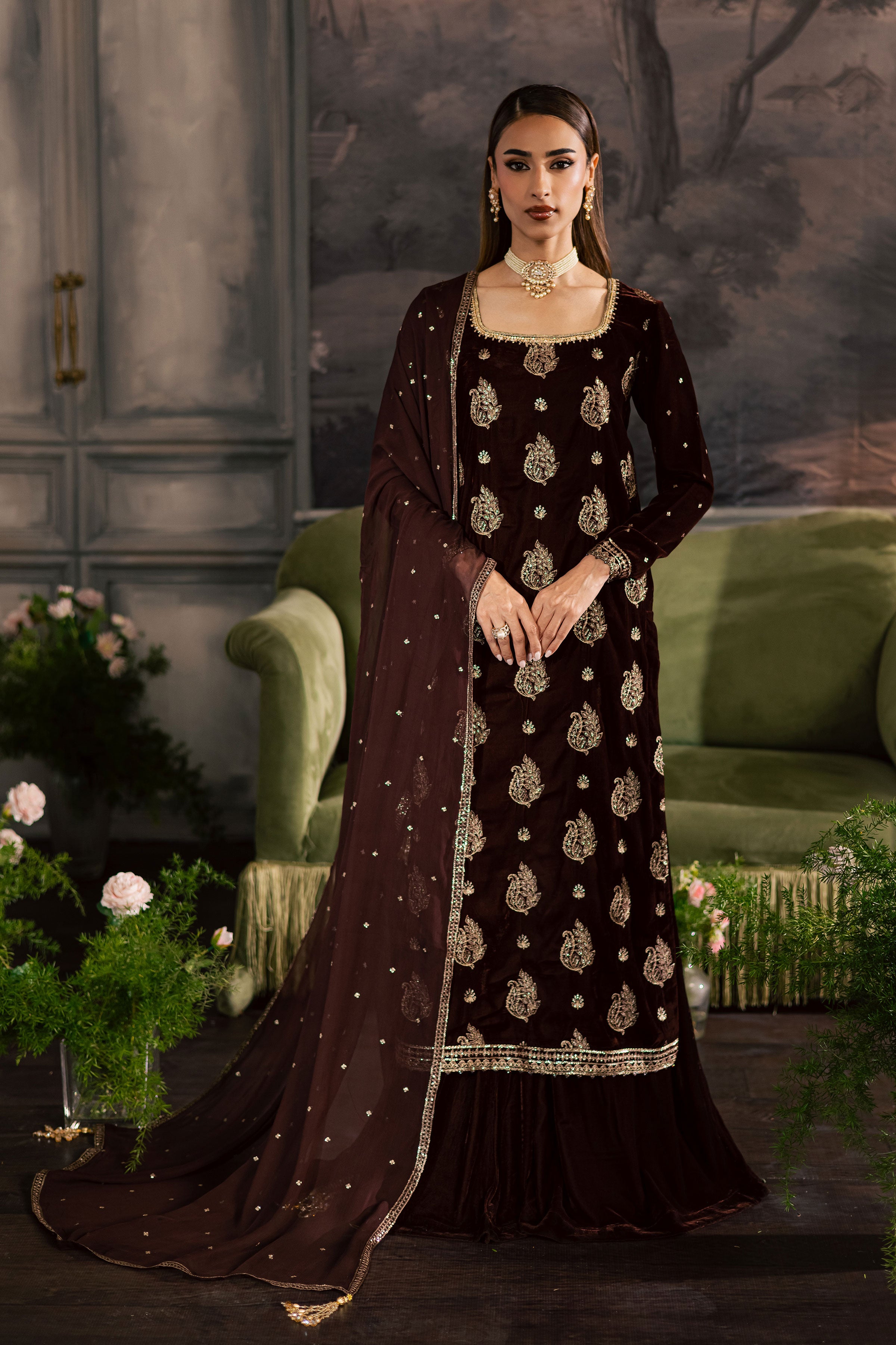 Zircon 3Pc - Velvet Luxe Pret BATIKLuxePRET2025 BATIK XS / Brown / Velvet-S / Brown / Velvet-M / Brown / Velvet-L / Brown / Velvet-XL / Brown / Velvet