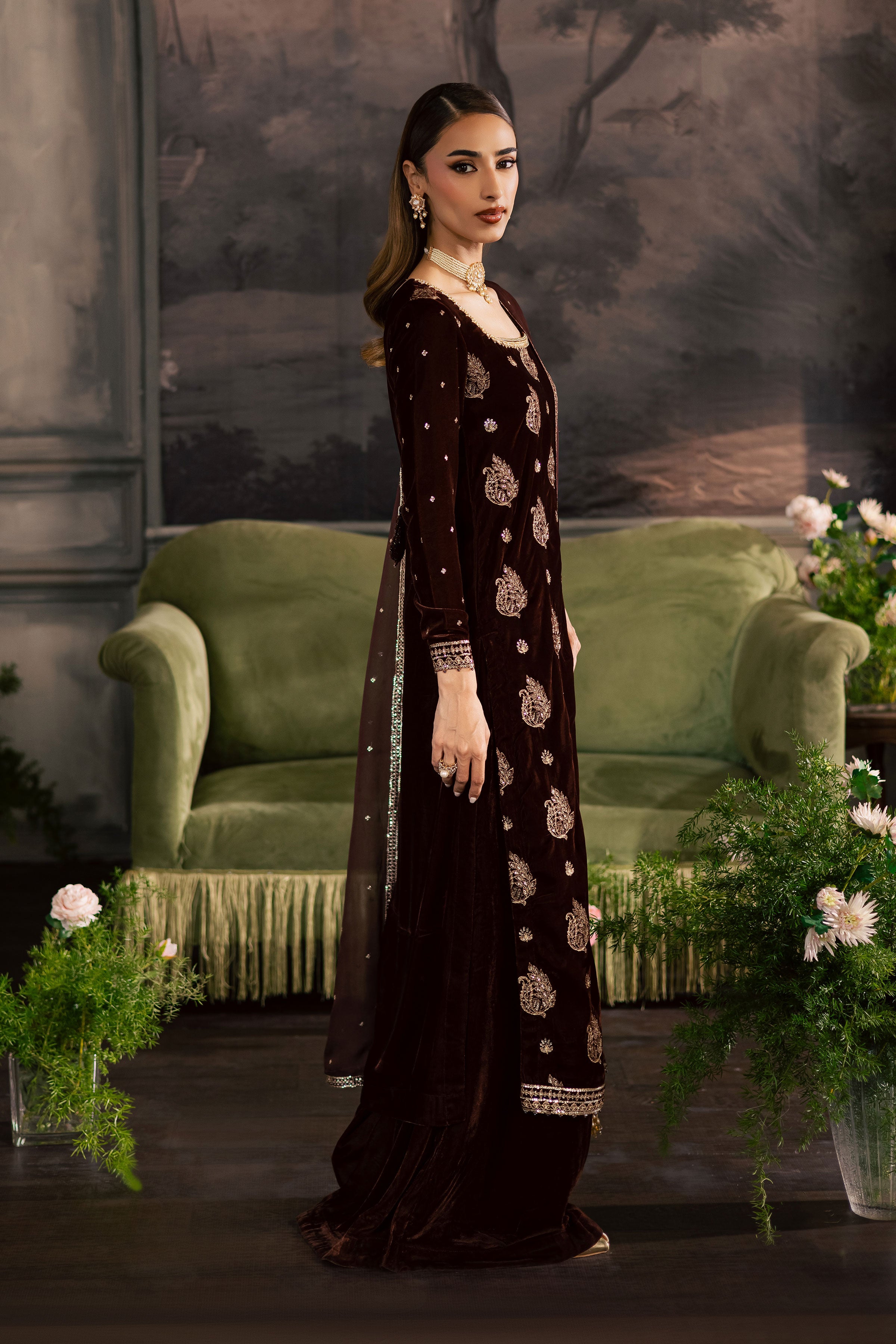 Zircon 3Pc - Velvet Luxe Pret BATIKLuxePRET2025 BATIK XS / Brown / Velvet-S / Brown / Velvet-M / Brown / Velvet-L / Brown / Velvet-XL / Brown / Velvet