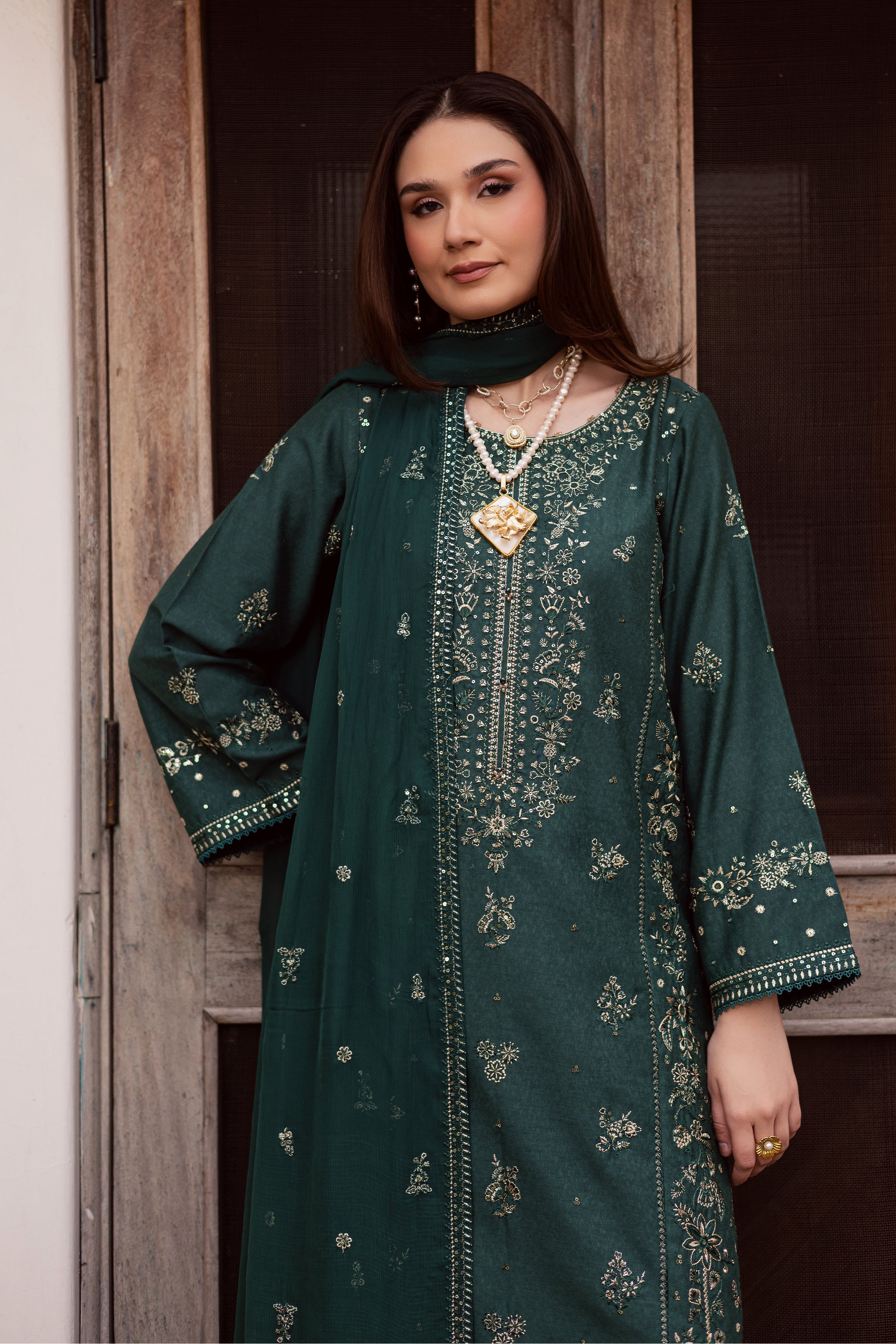 Zorro 3Pc - Embroidered Festive Pret BATIK WINTER PRET 2025 BATIK XS / Bottle Green / Textured Cotton-S / Bottle Green / Textured Cotton-M / Bottle Green / Textured Cotton-L / Bottle Green / Textured Cotton-XL / Bottle Green / Textured Cotton