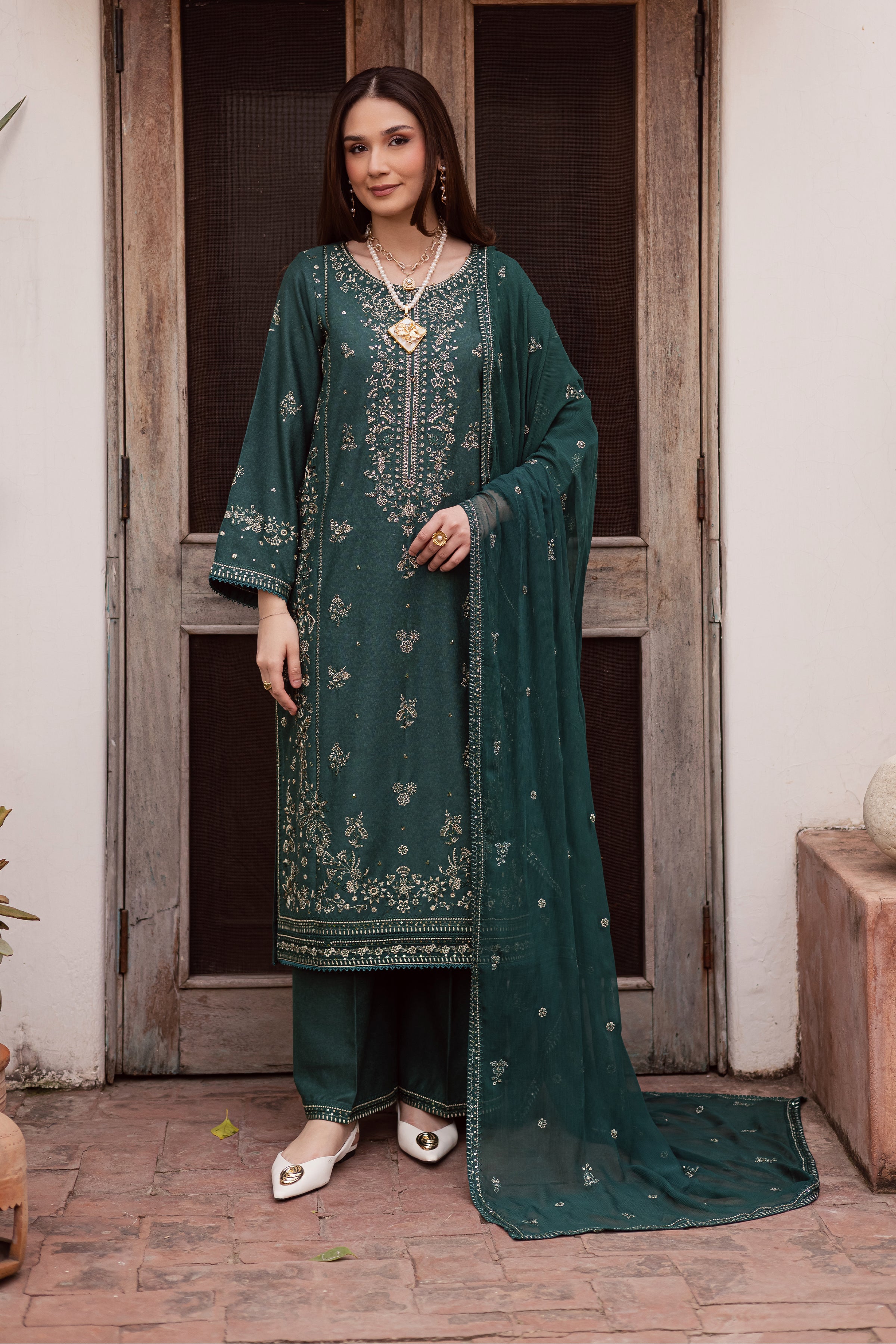 Zorro 3Pc - Embroidered Festive Pret BATIK WINTER PRET 2025 BATIK XS / Bottle Green / Textured Cotton-S / Bottle Green / Textured Cotton-M / Bottle Green / Textured Cotton-L / Bottle Green / Textured Cotton-XL / Bottle Green / Textured Cotton