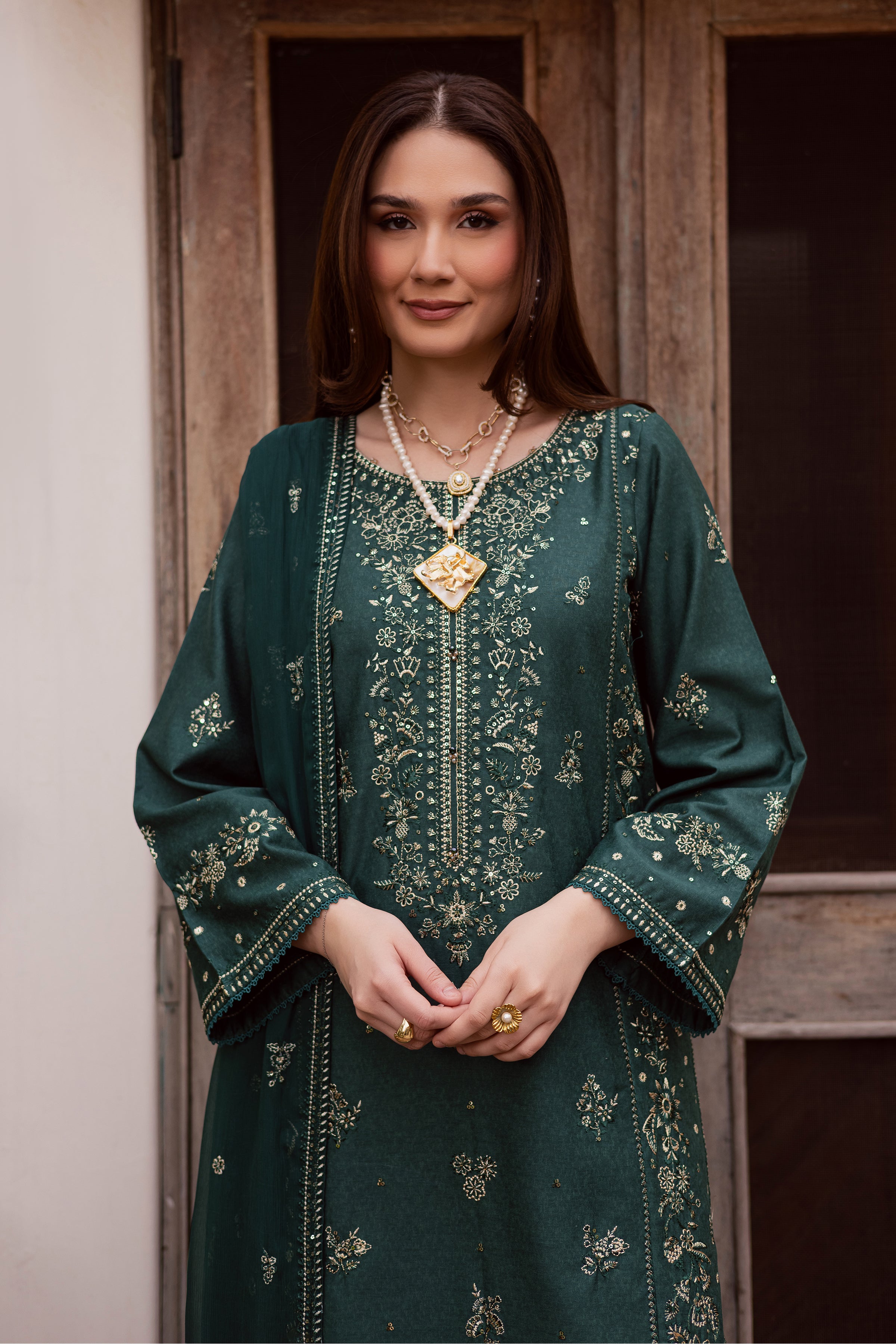 Zorro 3Pc - Embroidered Festive Pret BATIK WINTER PRET 2025 BATIK XS / Bottle Green / Textured Cotton-S / Bottle Green / Textured Cotton-M / Bottle Green / Textured Cotton-L / Bottle Green / Textured Cotton-XL / Bottle Green / Textured Cotton