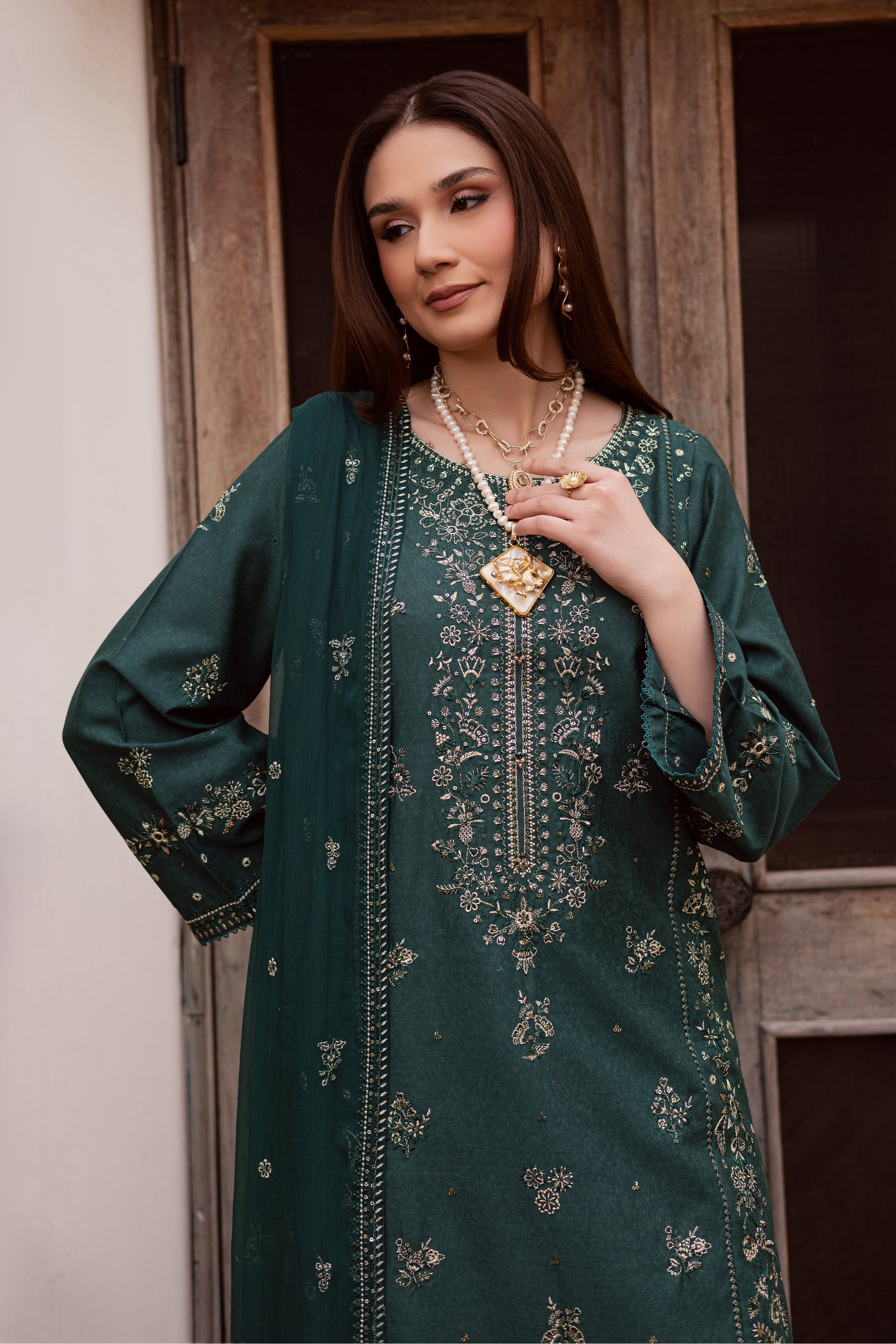 Zorro 3Pc - Embroidered Festive Pret BATIK WINTER PRET 2025 BATIK XS / Bottle Green / Textured Cotton-S / Bottle Green / Textured Cotton-M / Bottle Green / Textured Cotton-L / Bottle Green / Textured Cotton-XL / Bottle Green / Textured Cotton