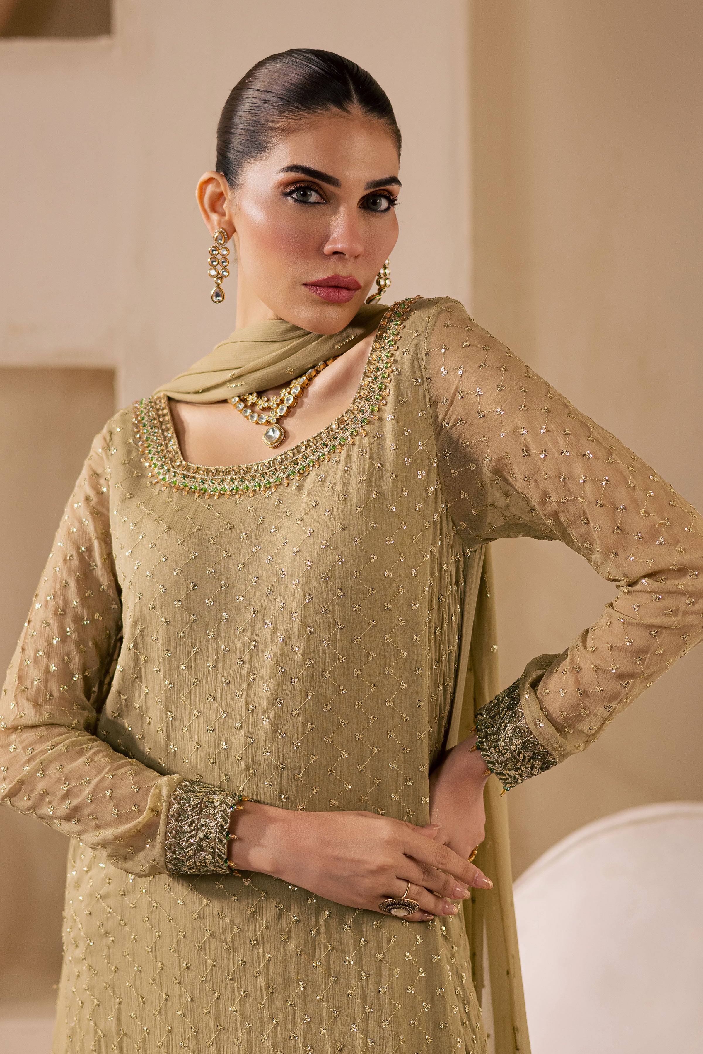 Zuleya 3Pc - Embroidered Luxe Pret BATIKLuxePRET2025 BATIK XS / Olive Green / Organza & Raw Silk-S / Olive Green / Organza & Raw Silk-M / Olive Green / Organza & Raw Silk-L / Olive Green / Organza & Raw Silk-XL / Olive Green / Organza & Raw Silk