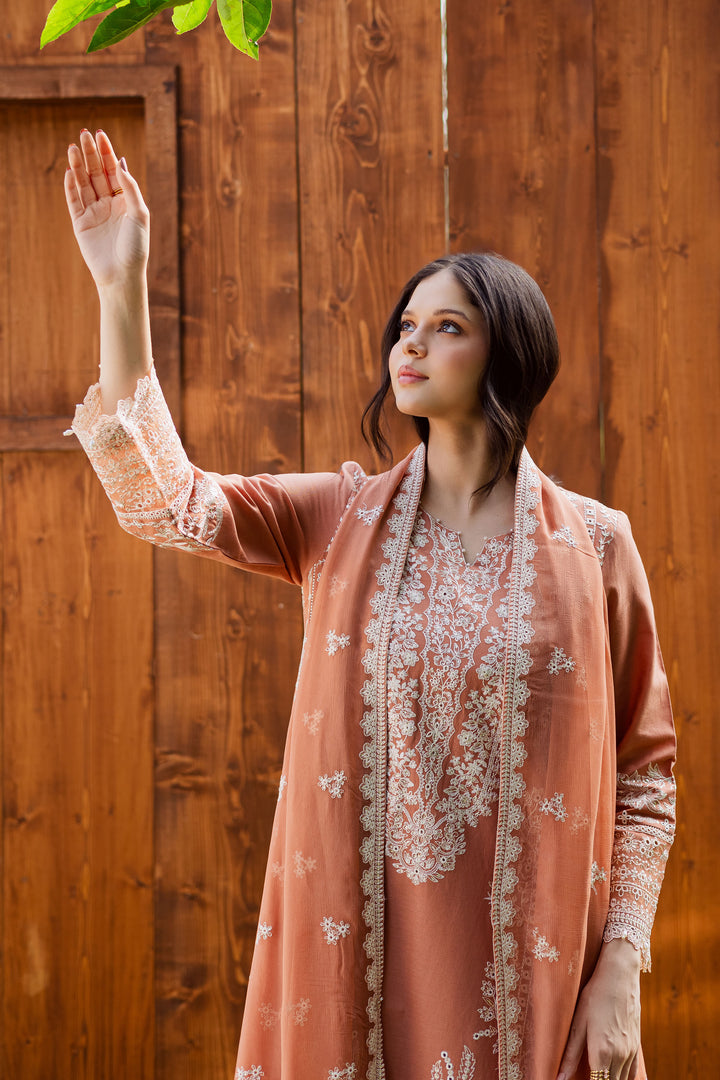 Zurah 3Pc - Embroidered Khaddar Dress BATIK WINTER PRET 2025  BATIK   XS / Coral Peach / Khaddar-S / Coral Peach / Khaddar-M / Coral Peach / Khaddar-L / Coral Peach / Khaddar-XL / Coral Peach / Khaddar