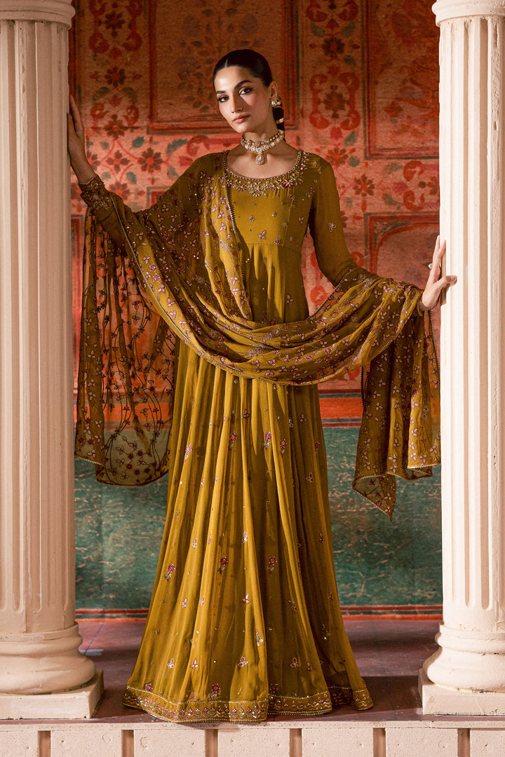 Ochre Elegance 3Pc - Chiffon Wedding Frock