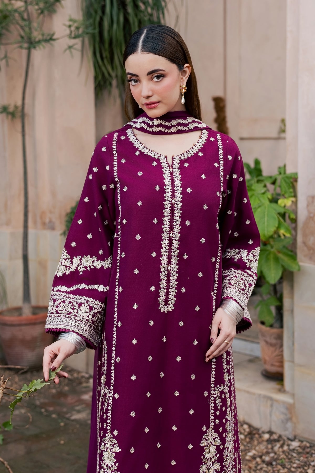 Jewel Noorie 3Pc - Embroidered Khaddar Pret