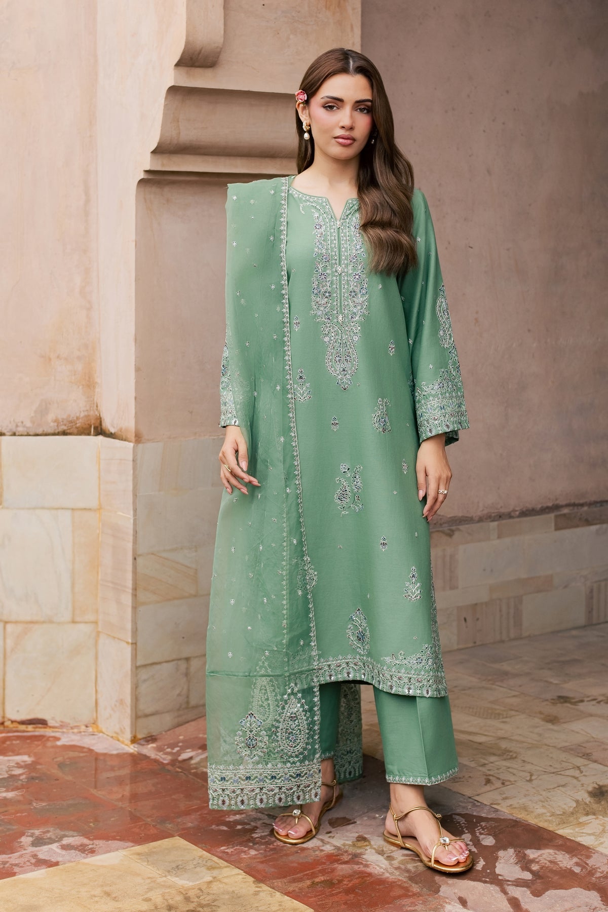 Sea Java 3Pc - Embroidered Khaddar Pret