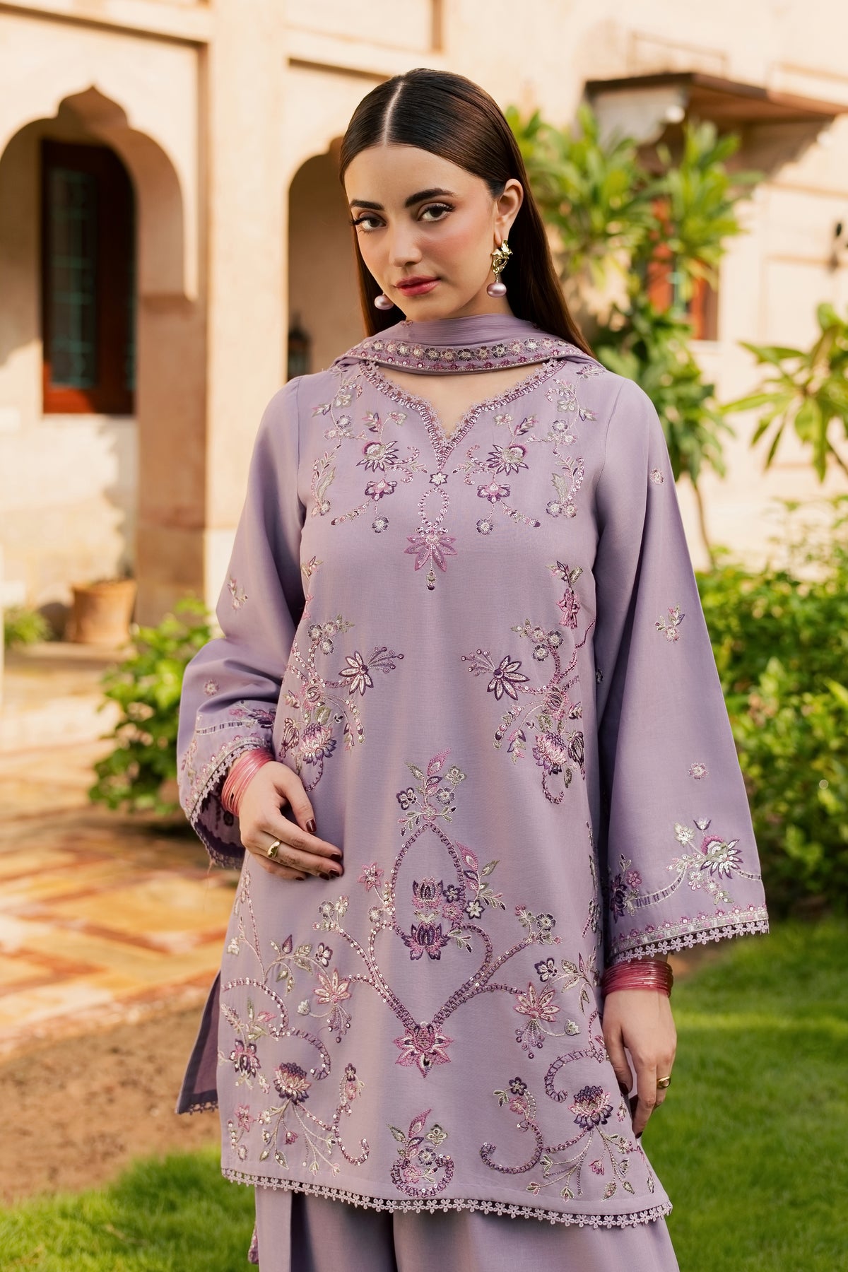 Lilac Petunia 3Pc - Embroidered Khaddar Pret