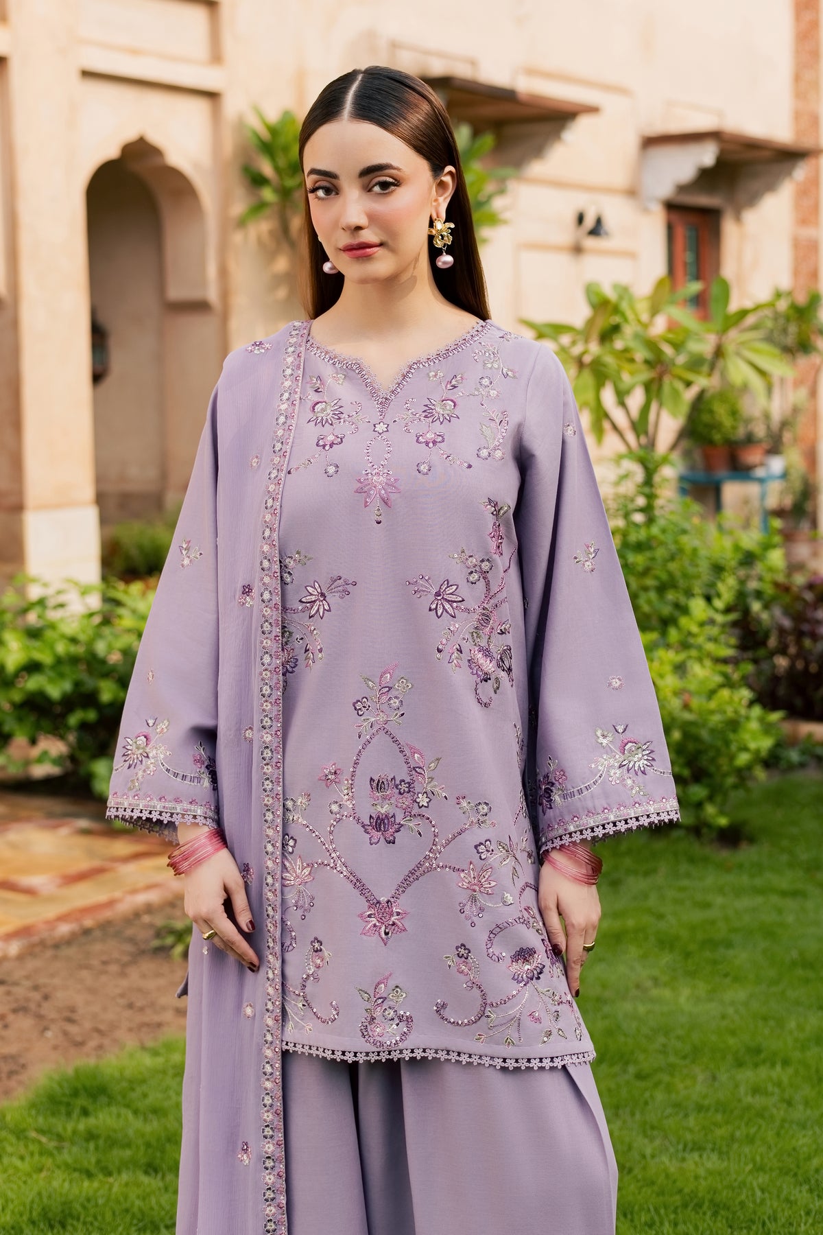 Lilac Petunia 3Pc - Embroidered Khaddar Pret