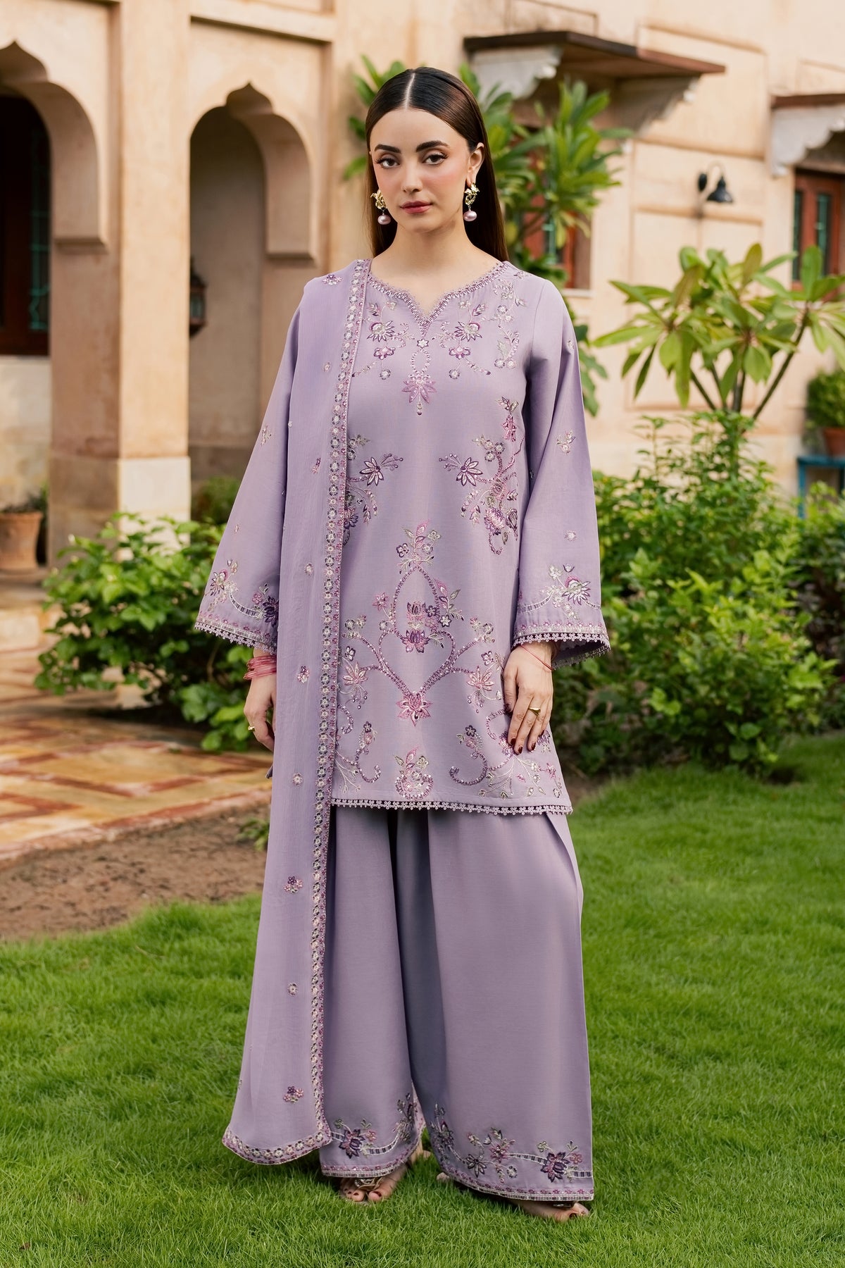 Lilac Petunia 3Pc - Embroidered Khaddar Pret