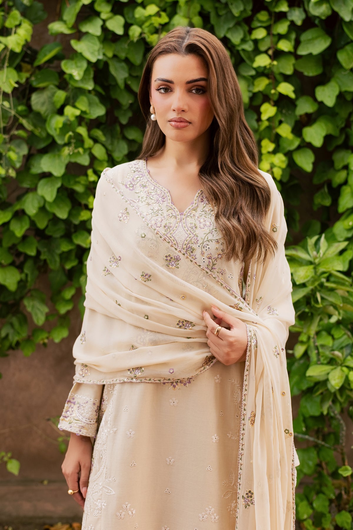 Sugar Plum 3Pc - Embroidered Khaddar Pret