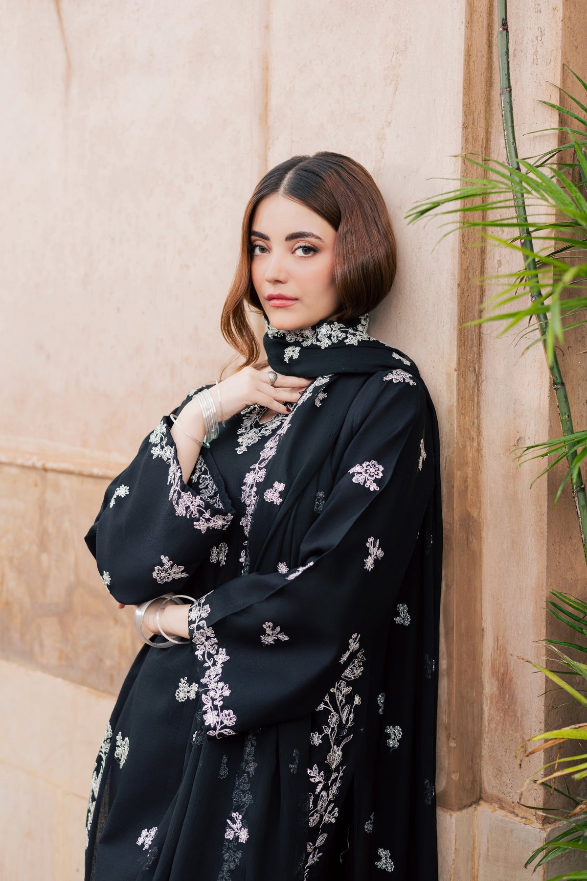 Jewel Onyx 3Pc - Embroidered Khaddar Pret