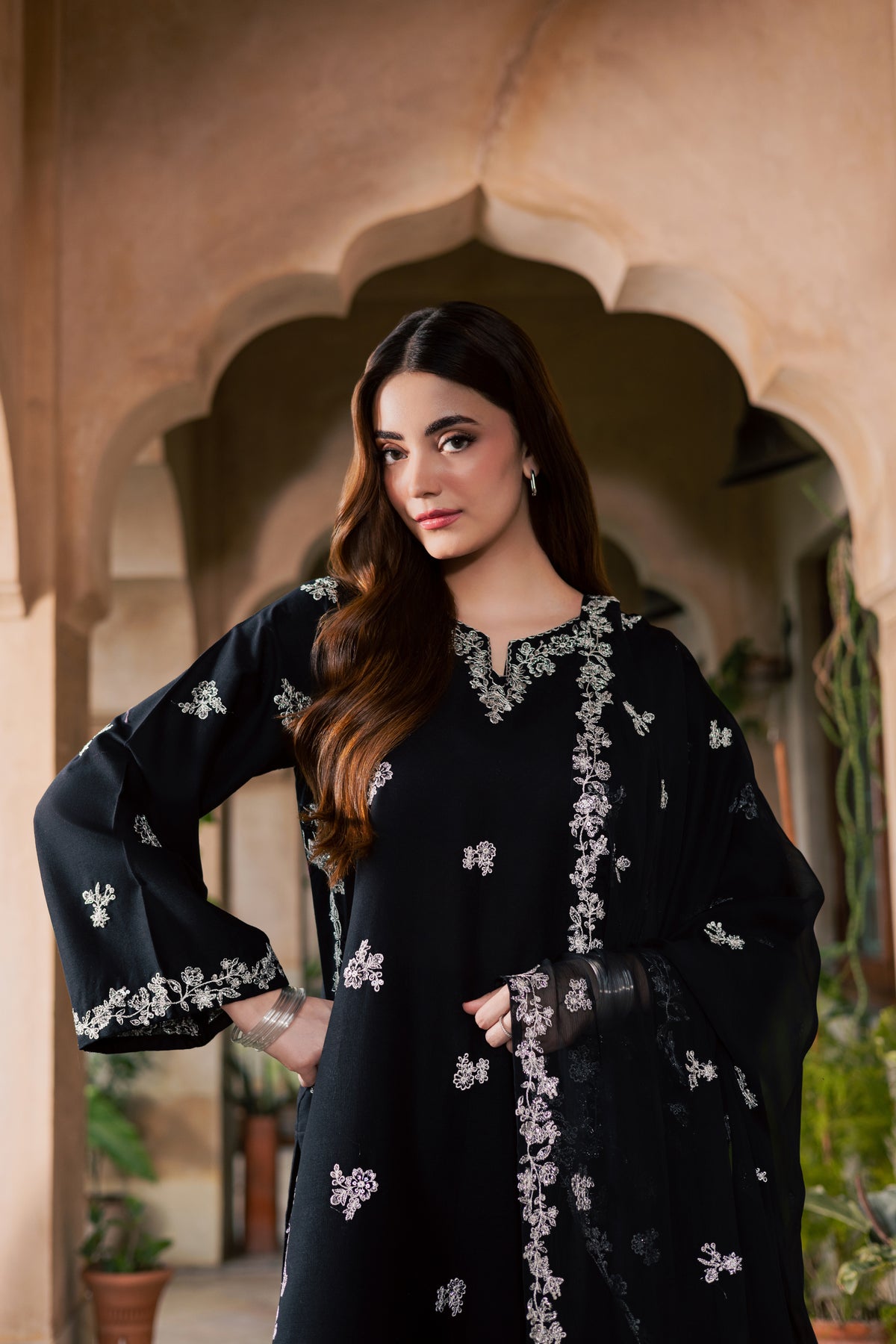 Jewel Onyx 3Pc - Embroidered Khaddar Pret