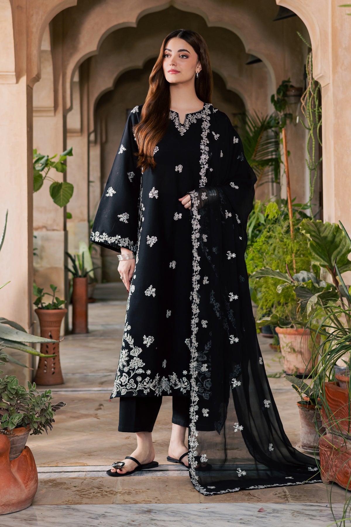 Jewel Onyx 3Pc - Embroidered Khaddar Pret