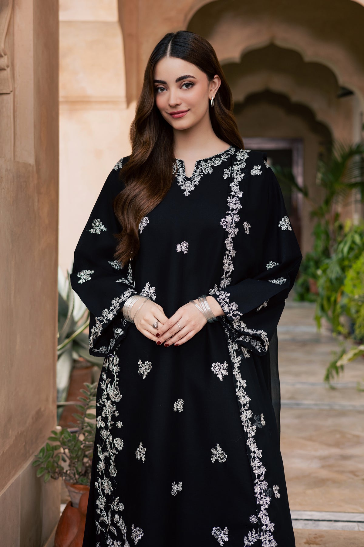Jewel Onyx 3Pc - Embroidered Khaddar Pret