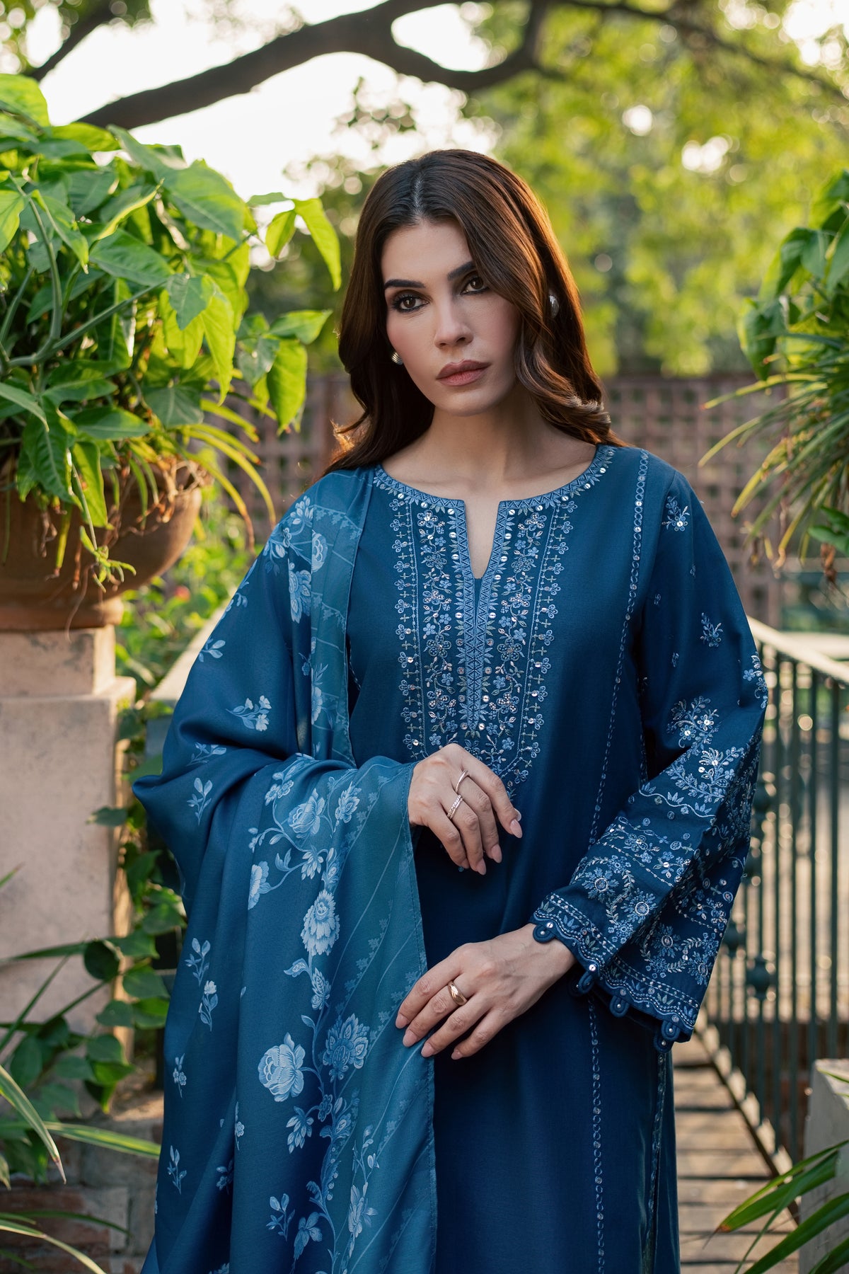 Blue Mantis 3Pc - Embroidered Khaddar Pret