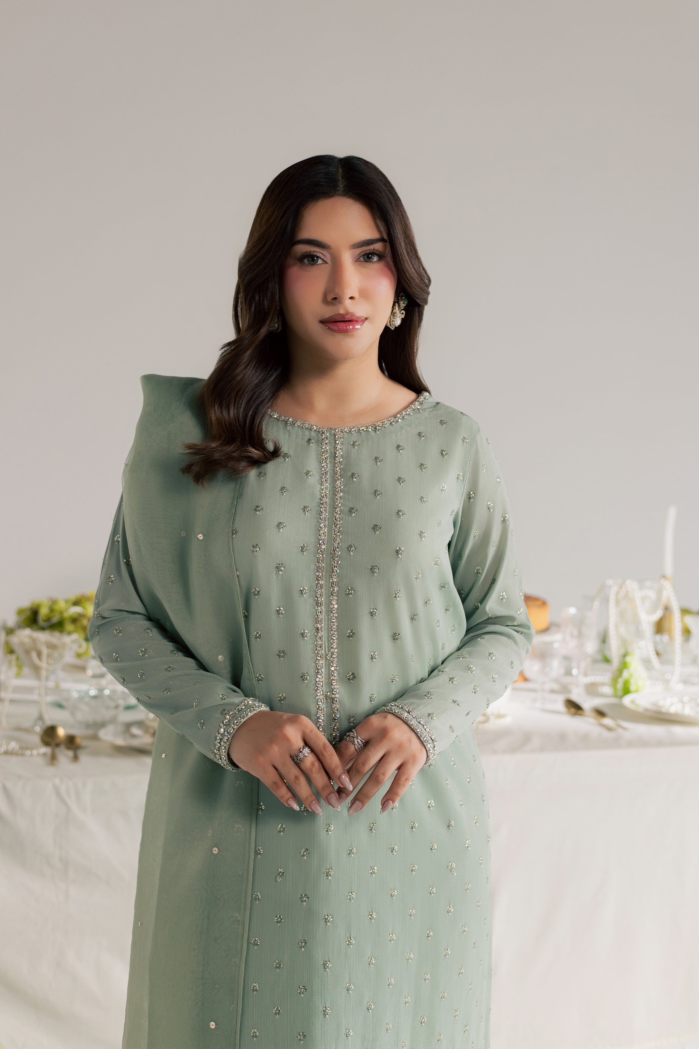 Sage Zaraa 3Pc - Festive Luxe Pret