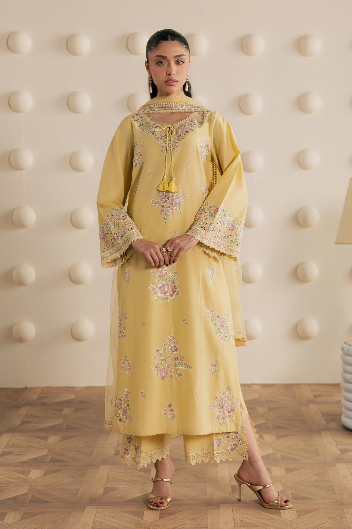Yellow Adina 3Pc - Embroidered Cambric Pret