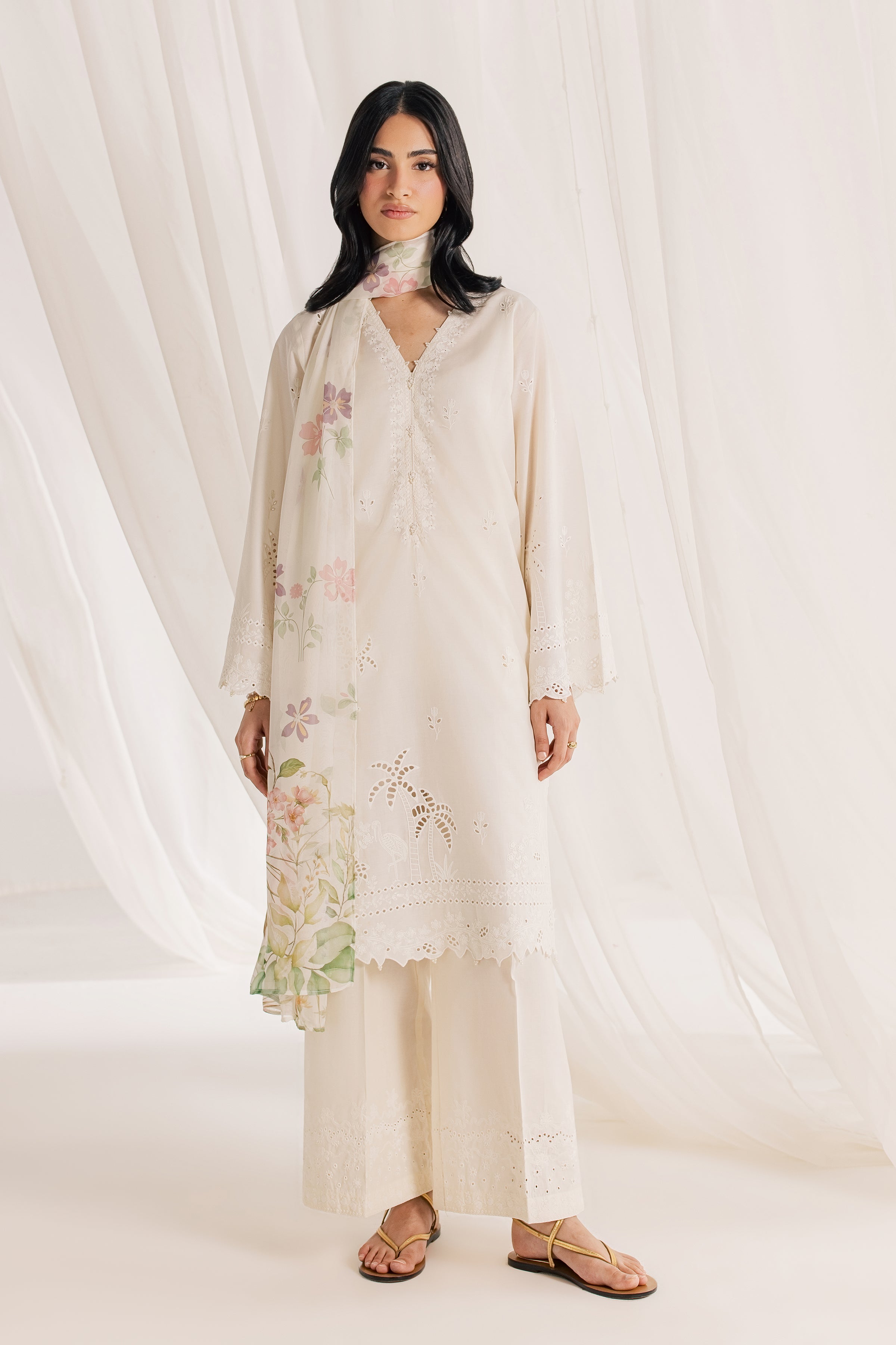 Izel Swan 3Pc - Embroidered Lawn Dress