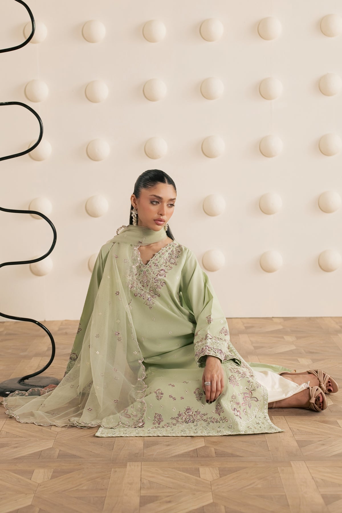 Green Dust 3Pc - Embroidered Cambric Pret