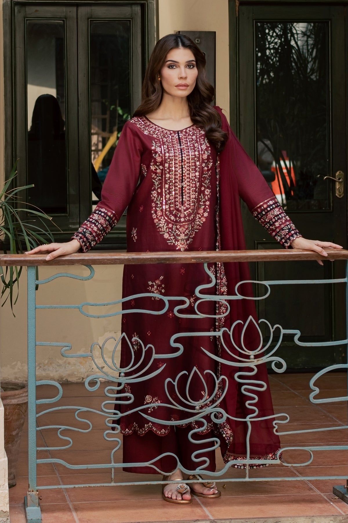 Maroon Nihal 3Pc - Embroidered Khaddar Pret