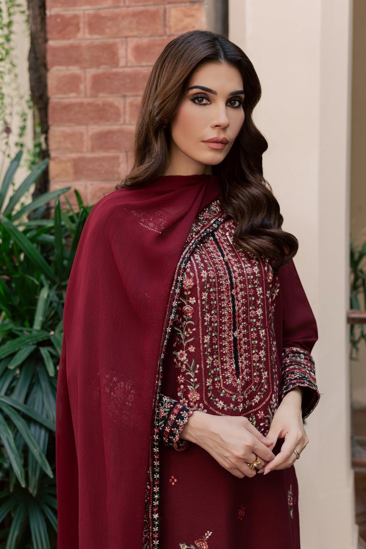 Maroon Nihal 3Pc - Embroidered Khaddar Pret