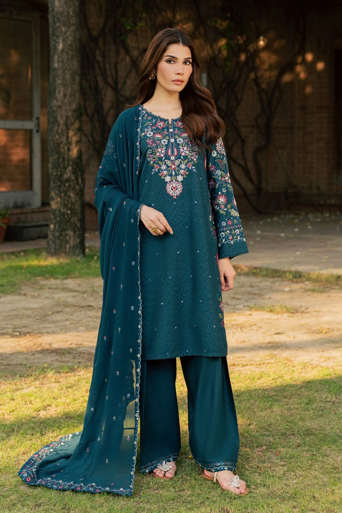 Pam 3Pc - Embroidered Karandi Pret