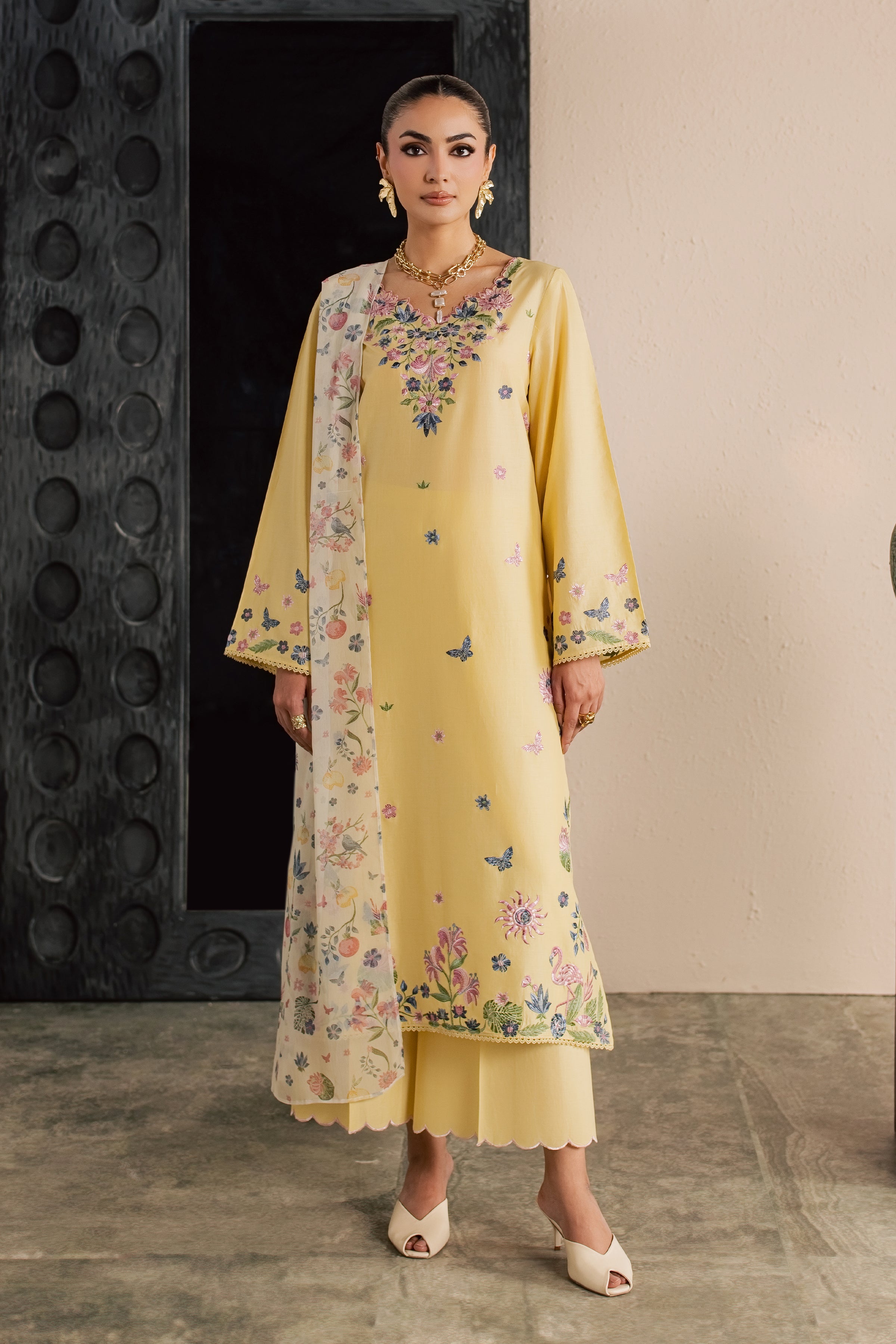 Custard 3Pc - Embroidered Lawn Dress