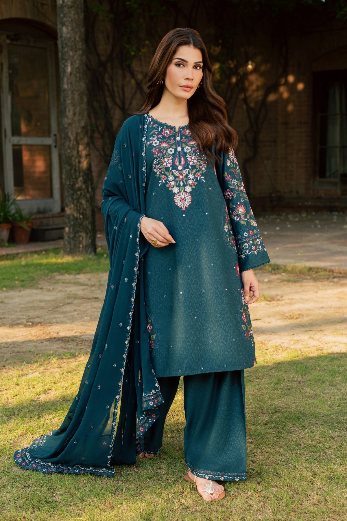 Pam 3Pc - Embroidered Karandi Pret