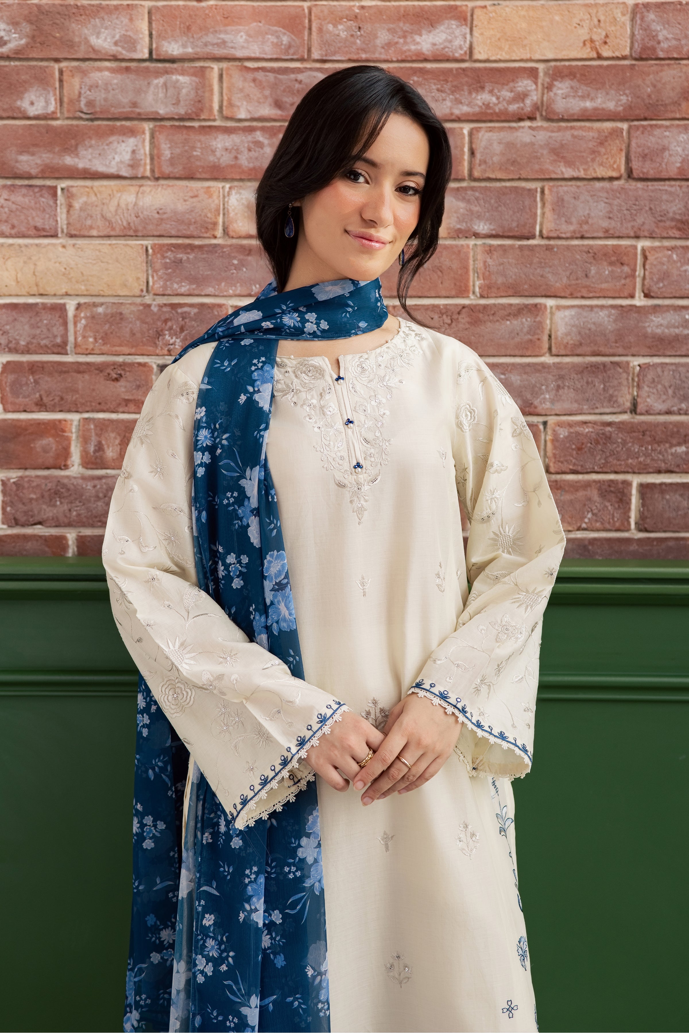 Echo Blue 3Pc - Embroidered Lawn Dress