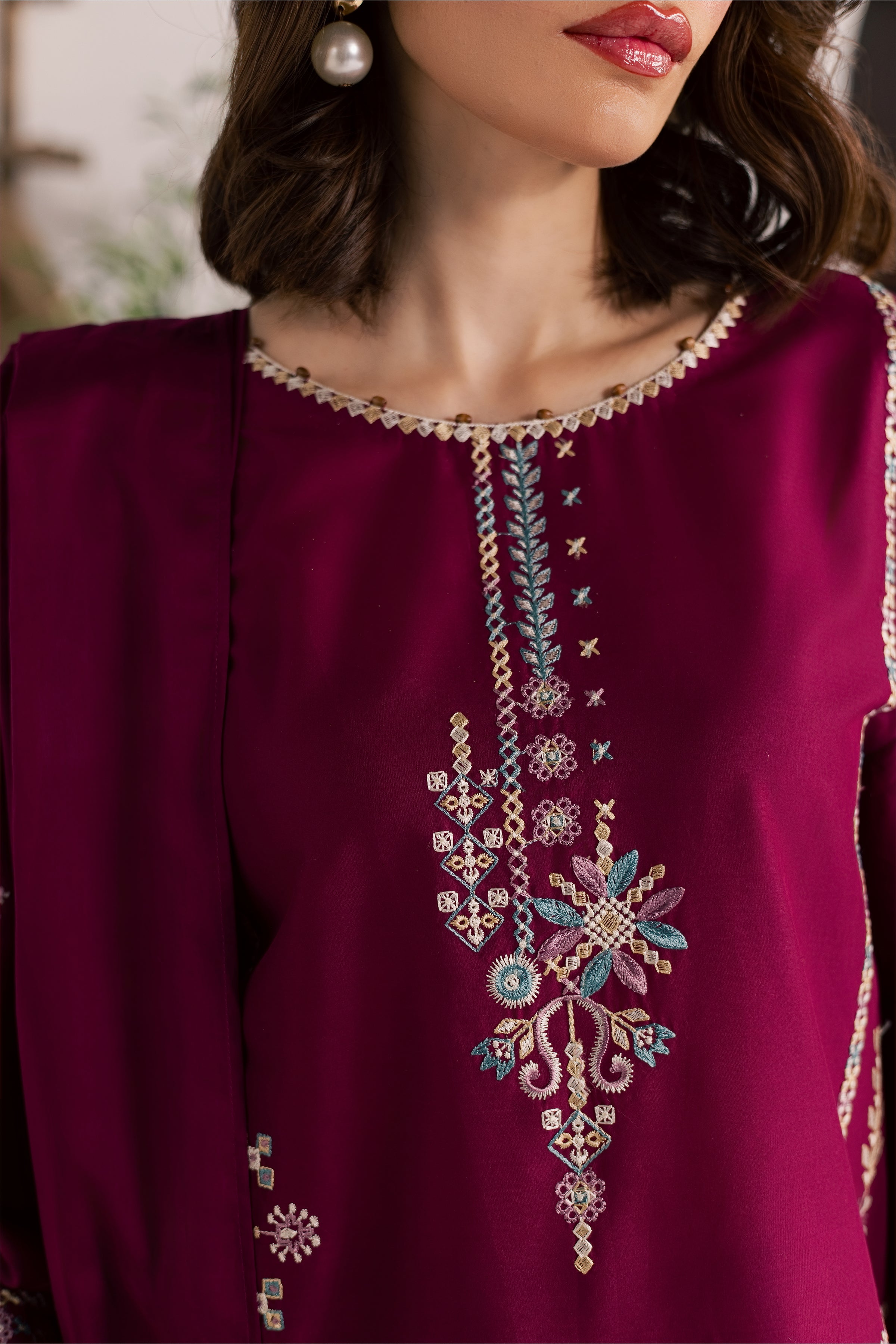 Maroon Mist 3Pc - Embroidered Lawn Dress