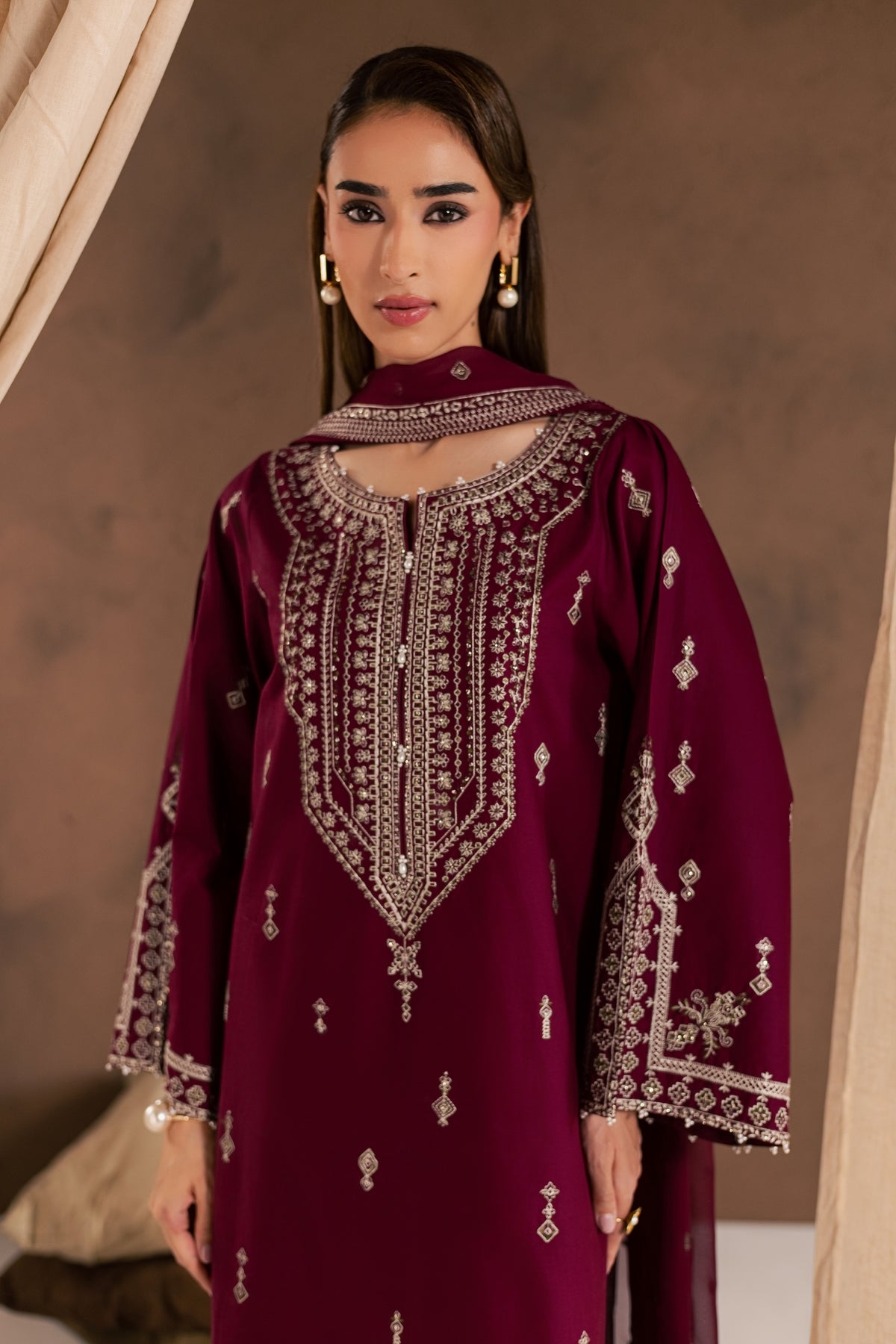 Solene Red 3Pc - Embroidered Cambric Pret