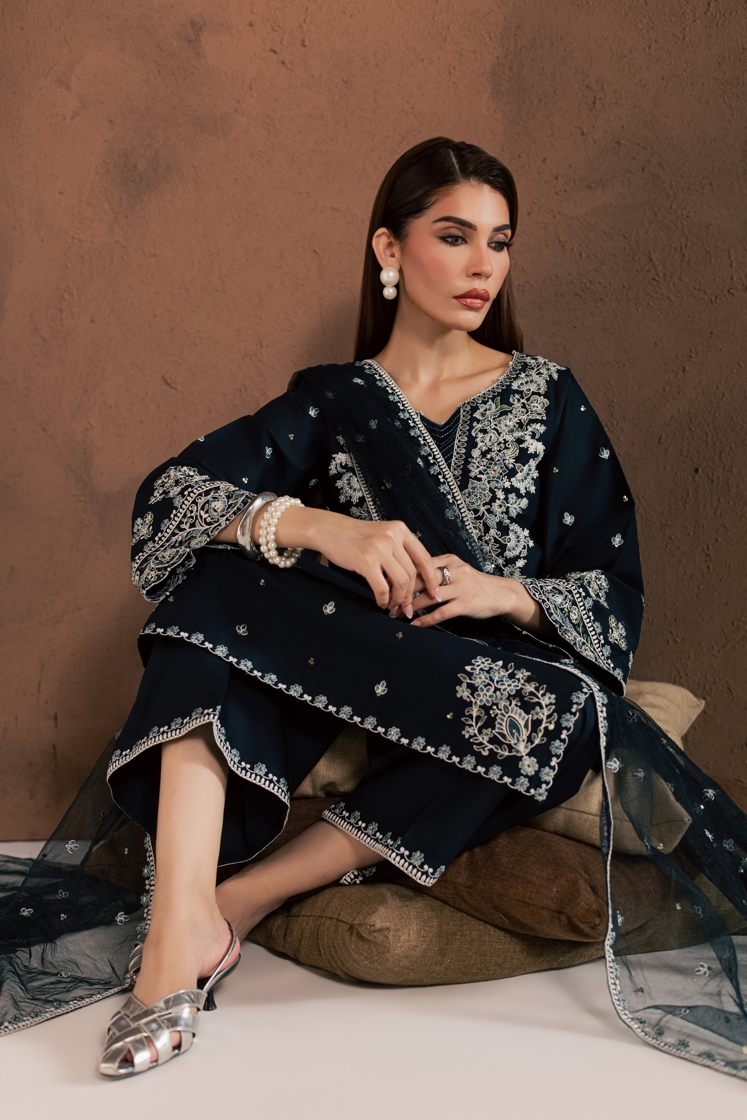 Blue Sabiha 3Pc - Embroidered Cambric Pret