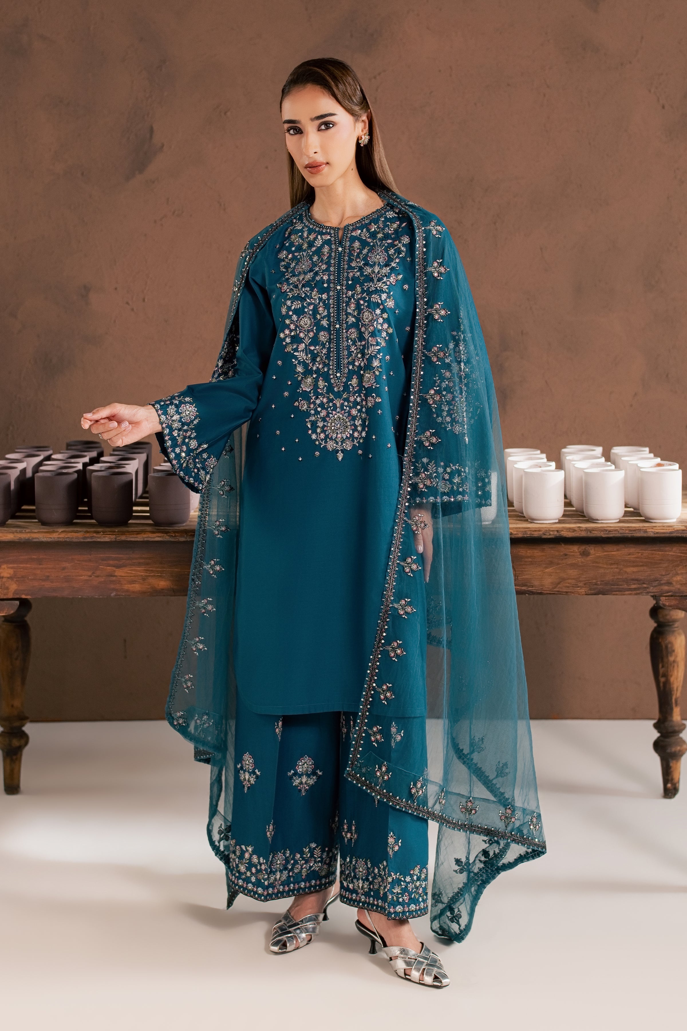 Viya 3Pc - Embroidered Cambric Pret