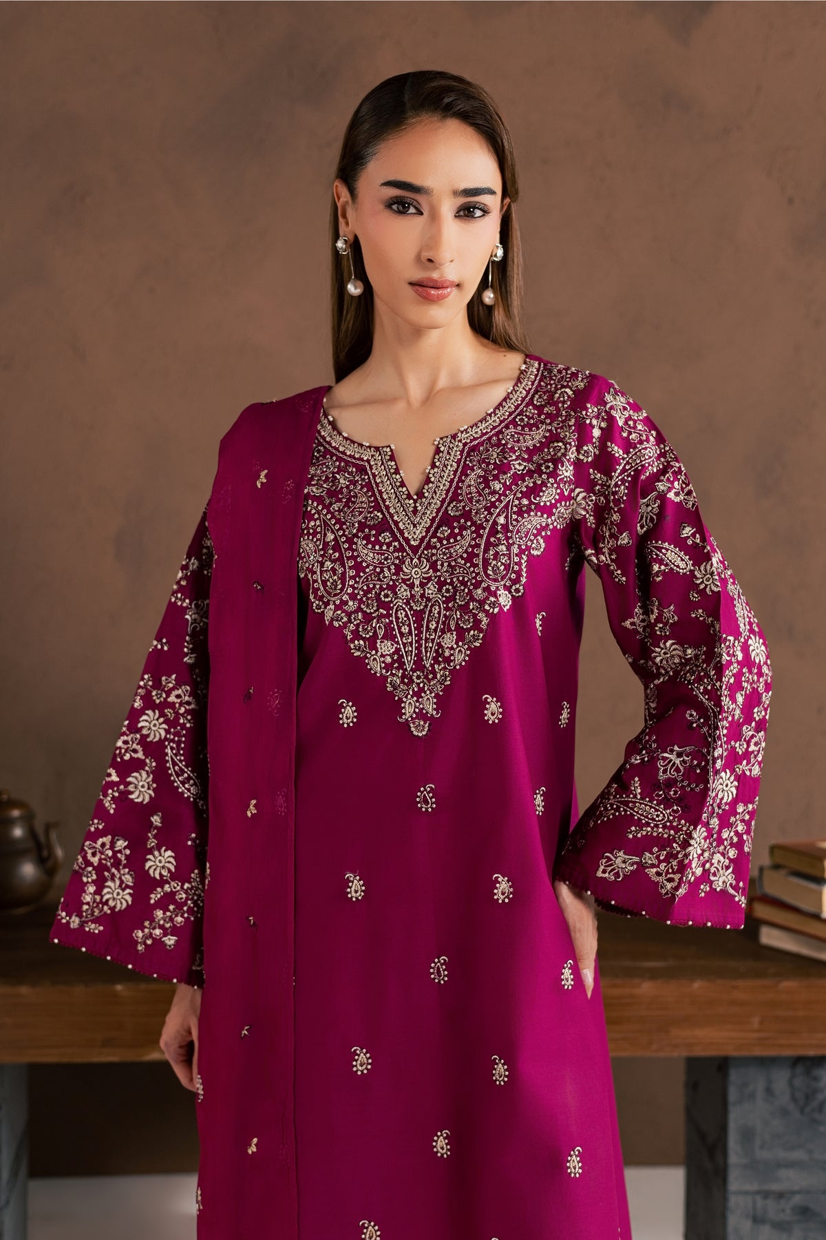 Magenta Elaya 3Pc - Embroidered Cambric Pret