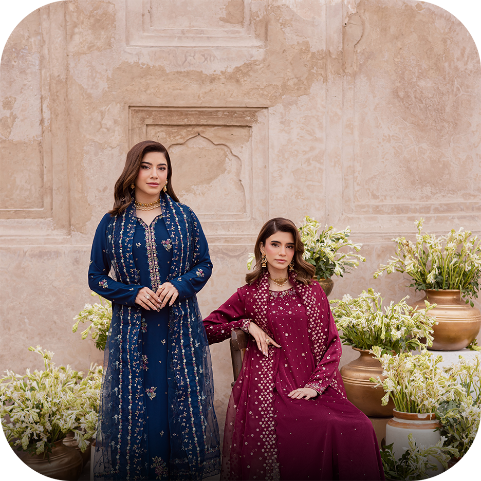 BATIK Gulmohar georgette festive pret outfit styled for Ramadan evenings and Eid gatherings  Gulmohar by BATIK featuring embroidered georgette festive pret designed for pre Eid celebrations  Georgette festive pret outfit from BATIK Gulmohar collection wor