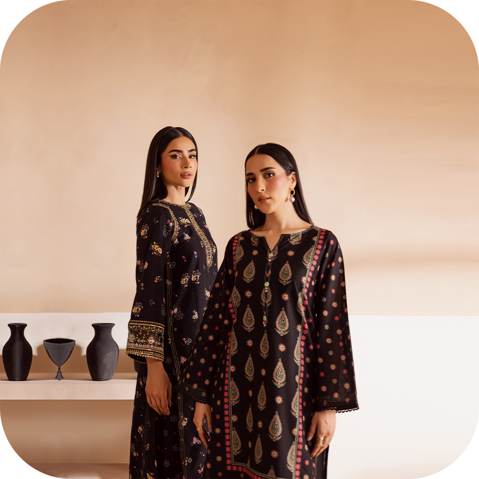 “Batik’s casual 2-piece lawn outfits displayed with lace, embroidery, and printed trousers.”