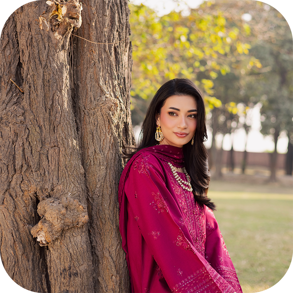 a winter embroidered outfit by BATIK featuring a rich seasonal palette inspired by ocean green mauve purple beaujolais sea green raspberry pink pear green whale blue beetroot maroon beige and poseidon, designed for south asian and desi girls teens adults 