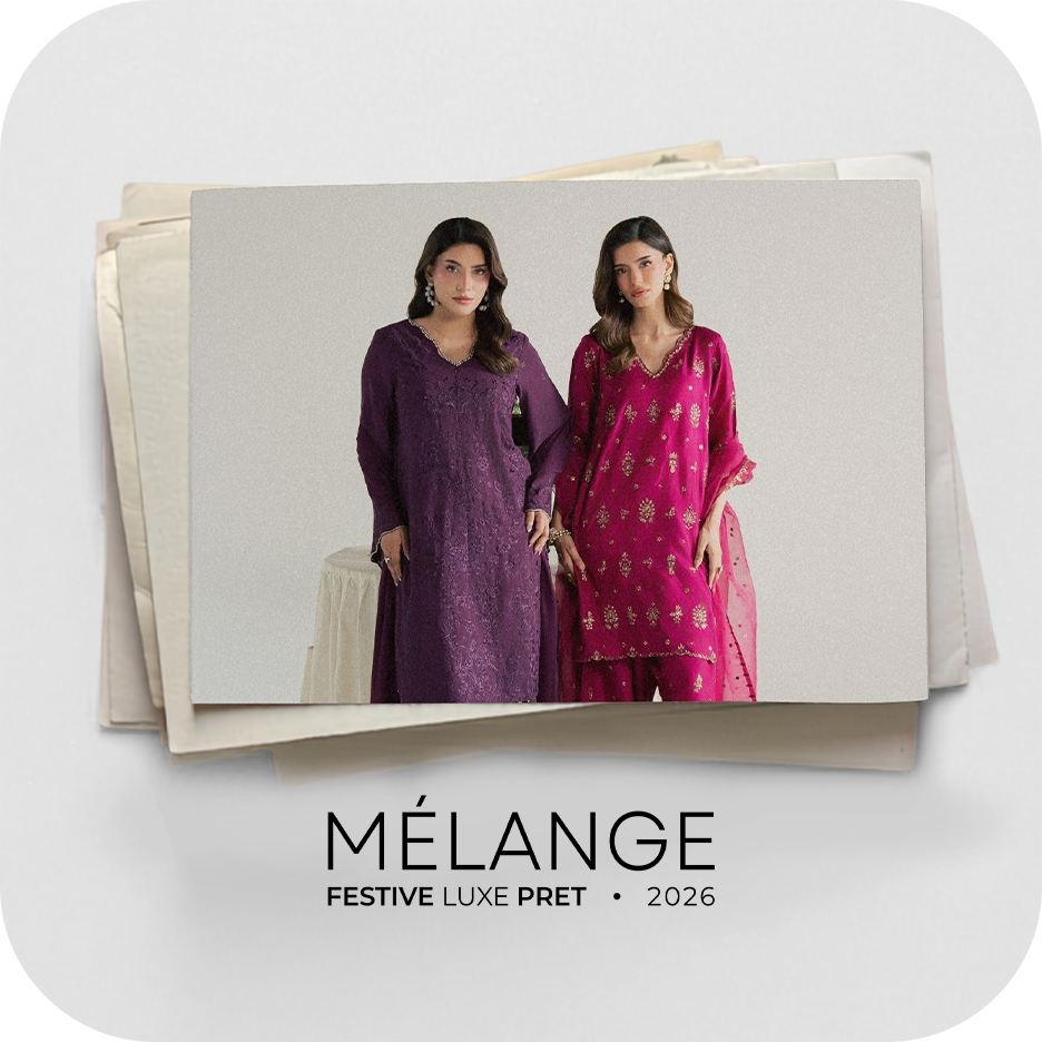 MÉLANGE by BATIK festive wear collection featuring Pakistani festive dresses, embroidered outfits, luxury fabrics, intricate embroidery and elegant traditional designs.
