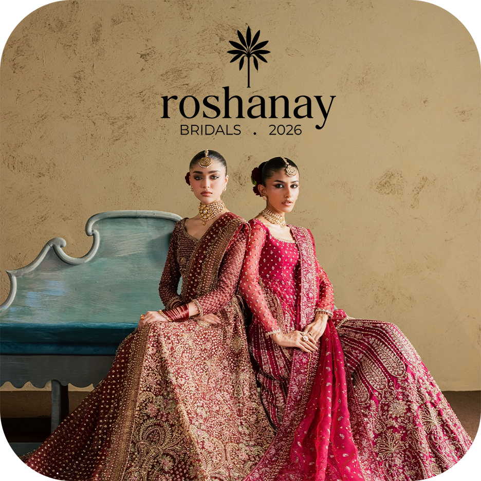 Roshanay Bridals 2026 by BATIK featuring luxury Pakistani bridal dresses, embroidered lehngas, intricate handwork and timeless bridal artistry.